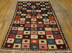 1920s Multi Checkerboard Antique Persian Gabbeh Rug 3'9"x6'10" Knotted Carpet