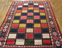 1930s Multi Checkerboard Tribal Antique Persian Gabbeh Carpet 5'10" x 9'4" Rug