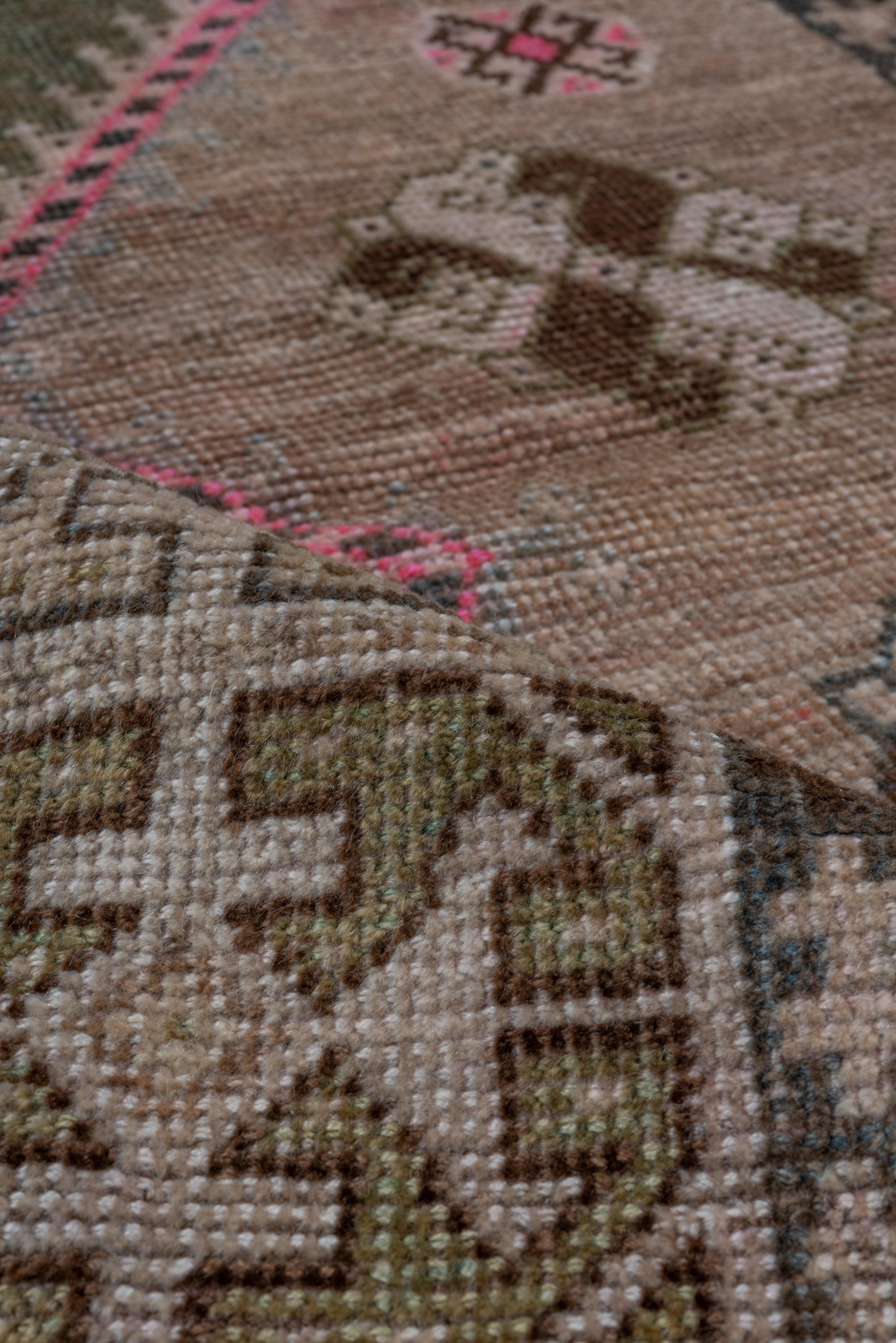 Hand-Knotted Antique Persian Gabbeh Rug, Light Brown Field, Pink & Green Accents, circa 1930s For Sale