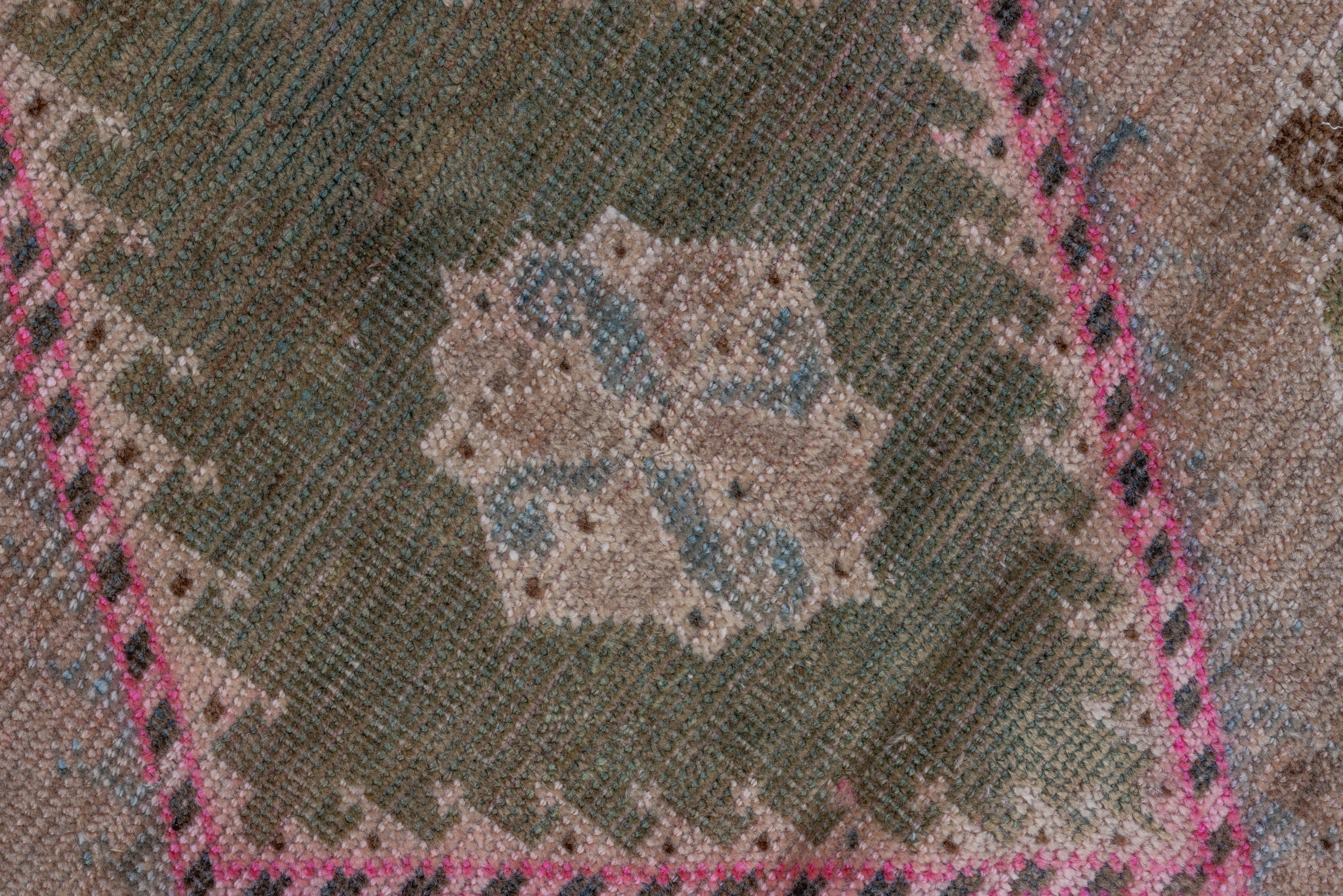 Wool Antique Persian Gabbeh Rug, Light Brown Field, Pink & Green Accents, circa 1930s For Sale