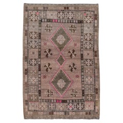 Antique Persian Gabbeh Rug, Light Brown Field, Pink & Green Accents, circa 1930s
