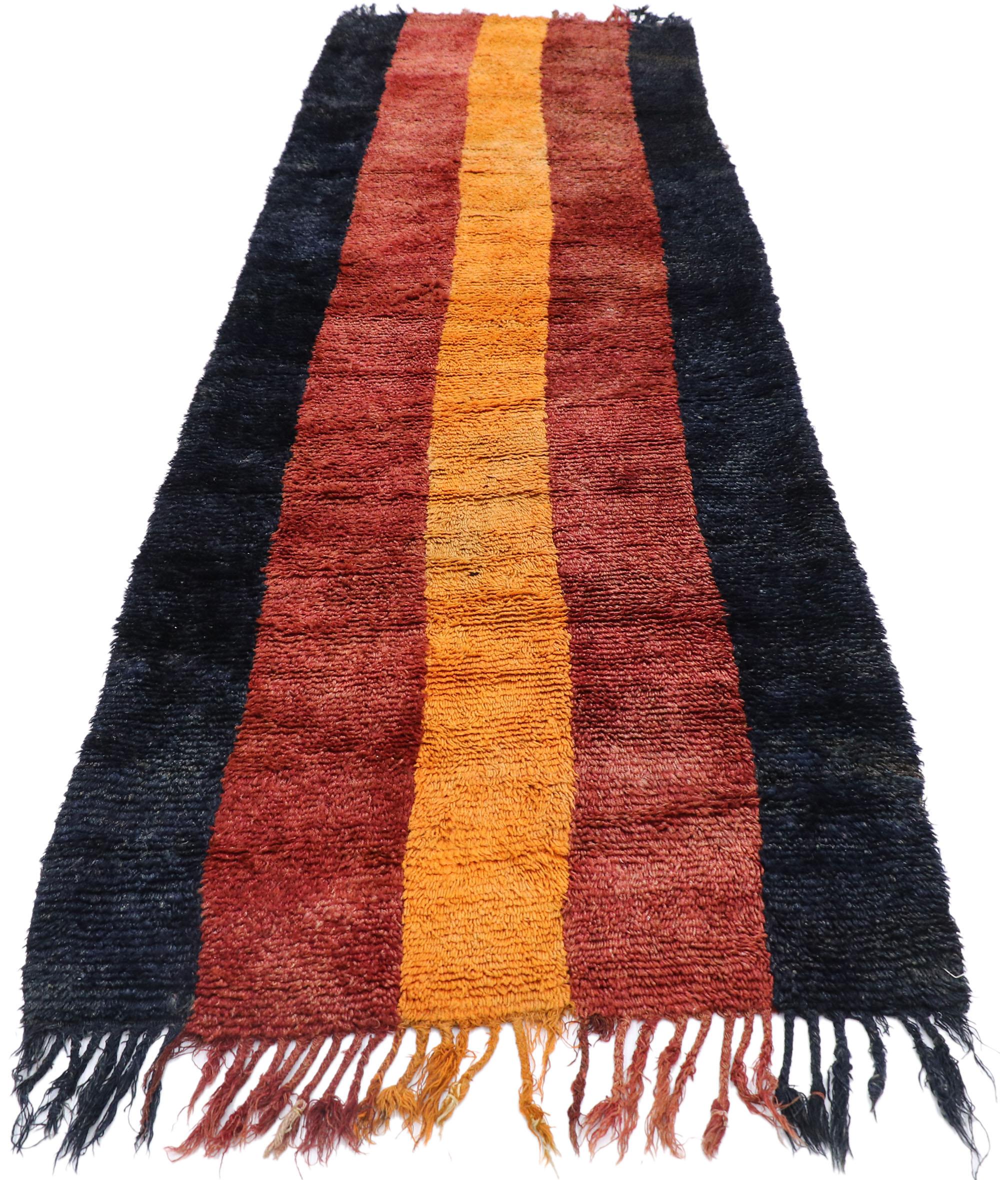 Hand-Knotted Antique Persian Gabbeh Runner with Mid-Century Modern Style For Sale