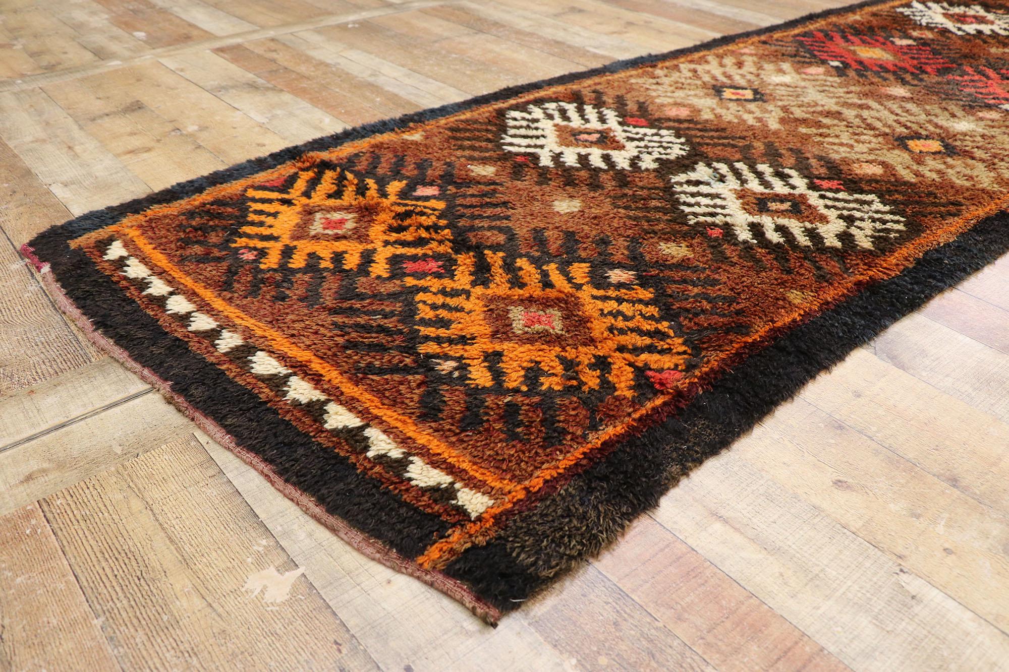 Wool Antique Persian Gabbeh Runner with Mid-Century Modern Tribal Style For Sale