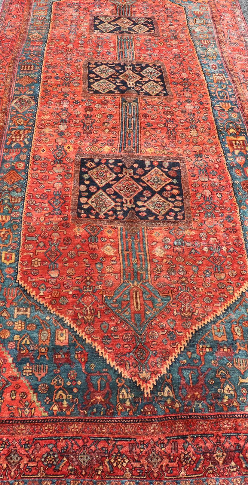 Antique Persian Gallery Bidjar Rug with Tribal Medallions and Geometric Motifs For Sale 3