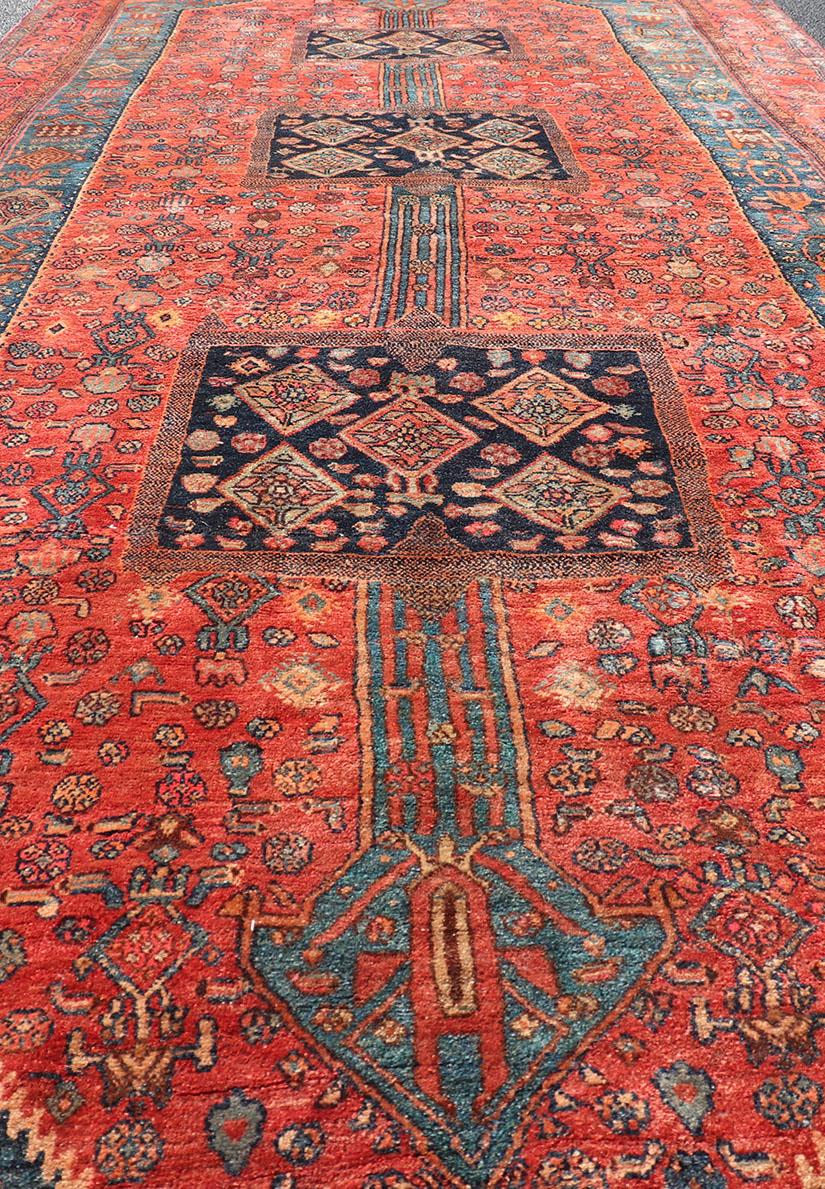 Antique Persian Gallery Bidjar Rug with Tribal Medallions and Geometric Motifs For Sale 4