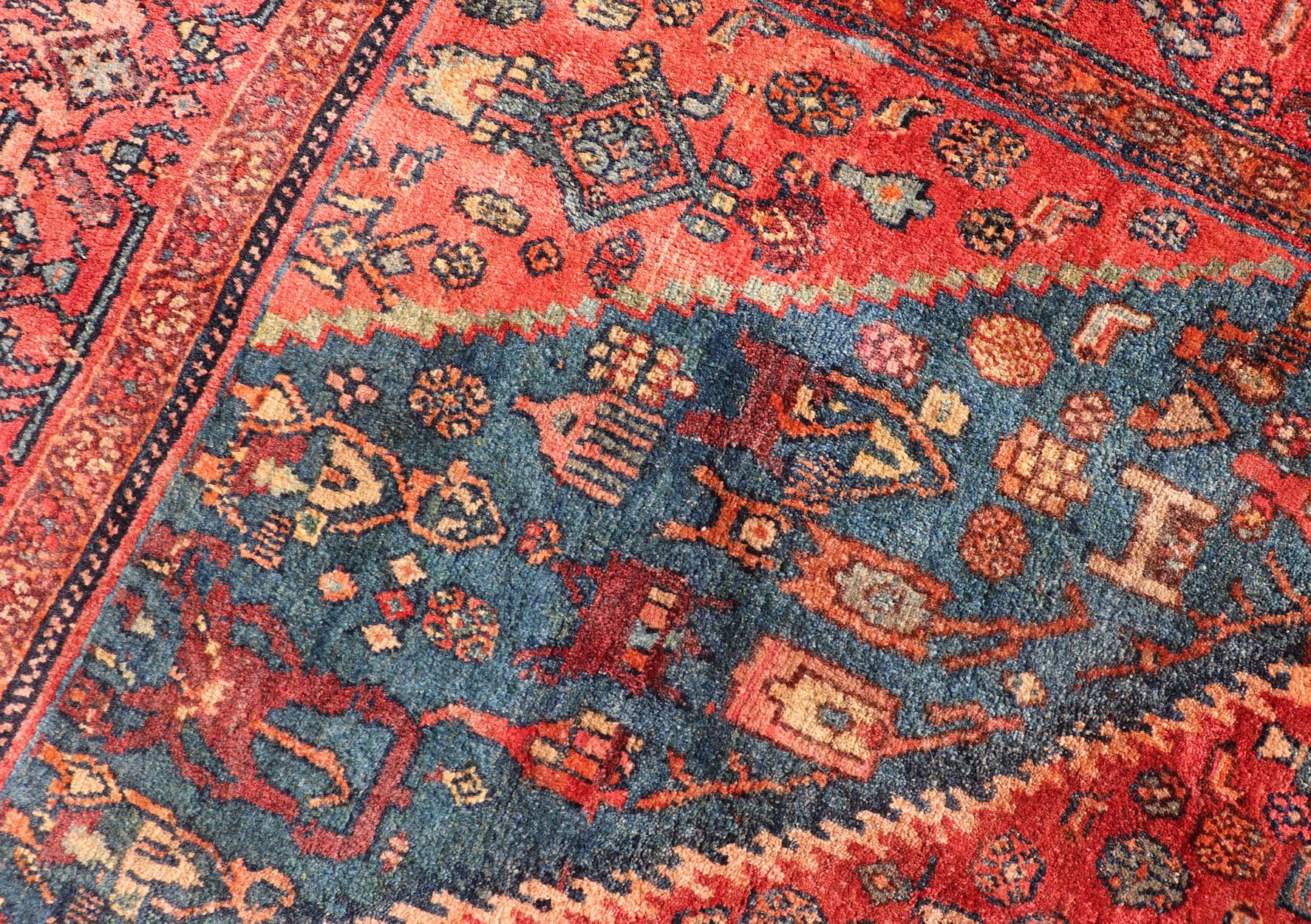 Antique Persian Gallery Bidjar Rug with Tribal Medallions and Geometric Motifs For Sale 8