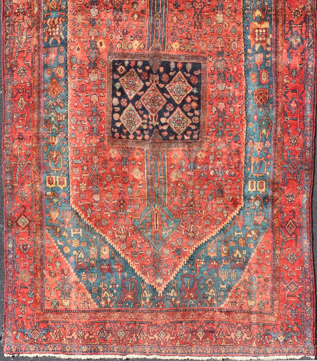 Hand-Knotted Antique Persian Gallery Bidjar Rug with Tribal Medallions and Geometric Motifs For Sale