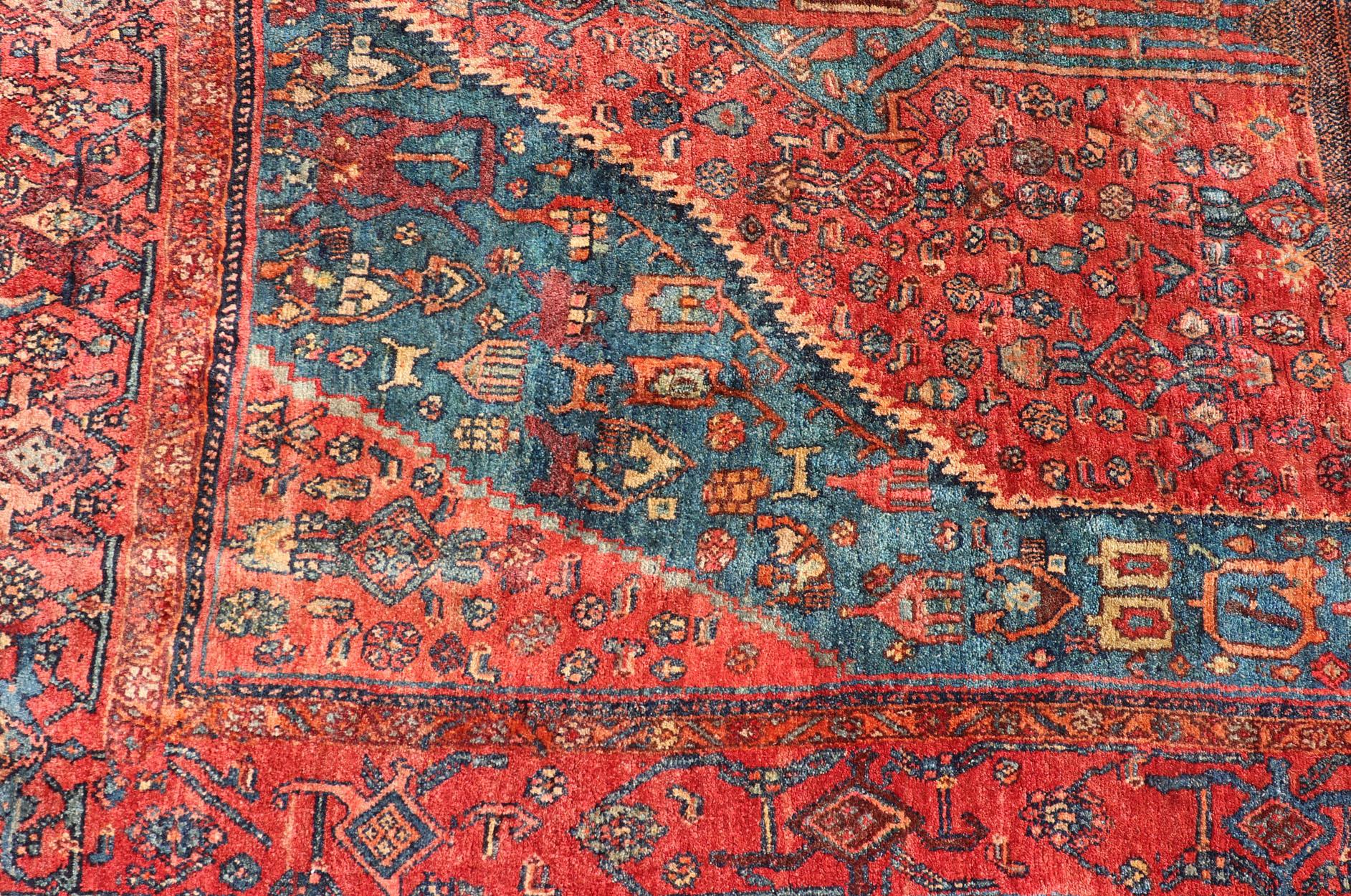 Antique Persian Gallery Bidjar Rug with Tribal Medallions and Geometric Motifs In Excellent Condition For Sale In Atlanta, GA