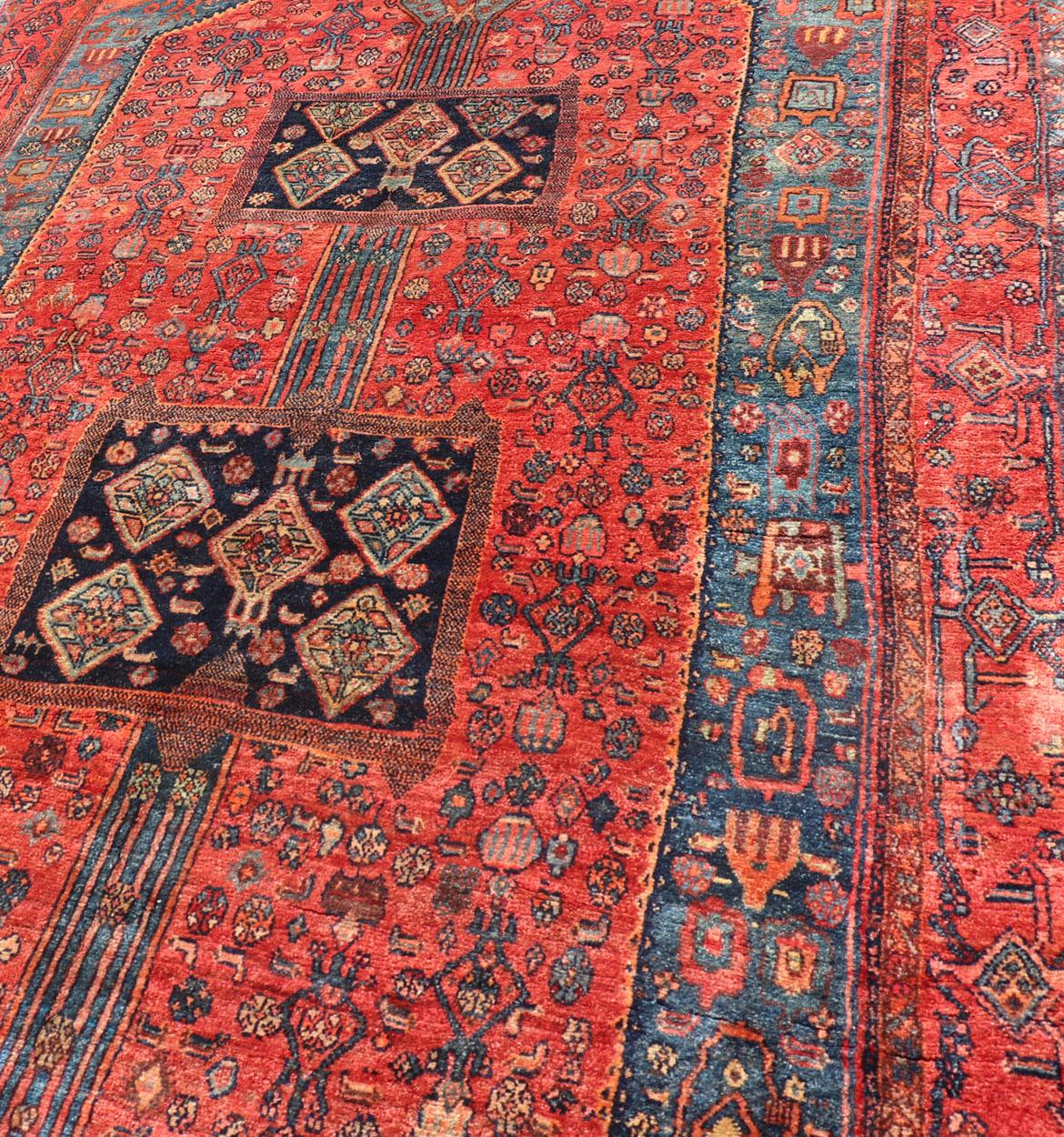 Early 20th Century Antique Persian Gallery Bidjar Rug with Tribal Medallions and Geometric Motifs For Sale