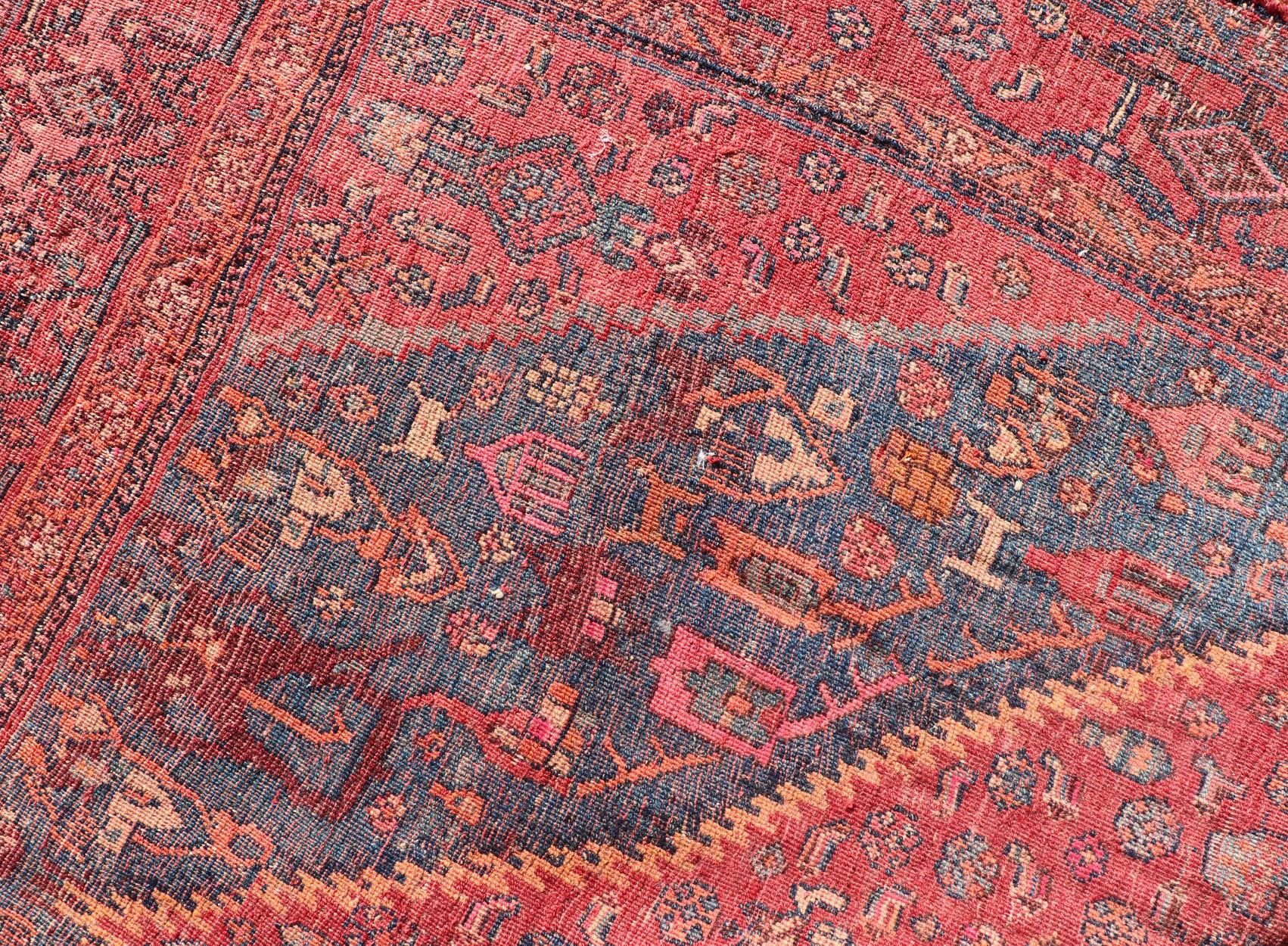 Antique Persian Gallery Bidjar Rug with Tribal Medallions and Geometric Motifs For Sale 1