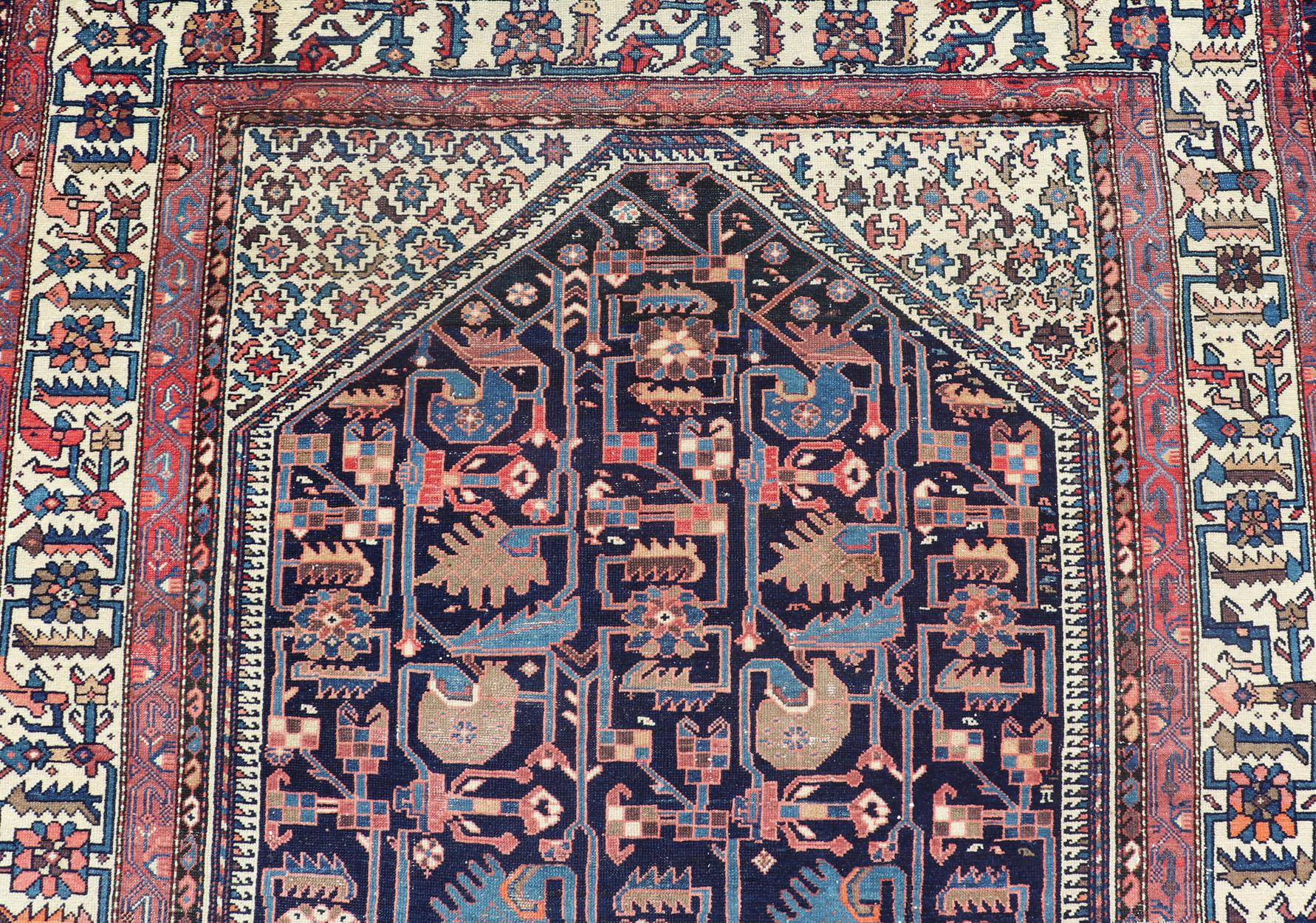 Antique Persian Gallery Hamadan Runner in Blue Background, Multi Colors For Sale 3