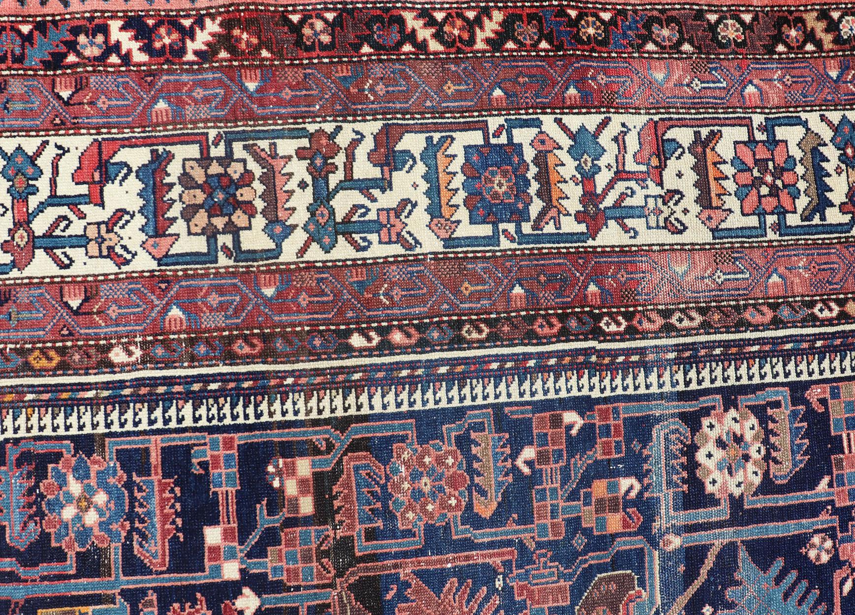 Antique Persian Gallery Hamadan Runner in Blue Background, Multi Colors For Sale 5