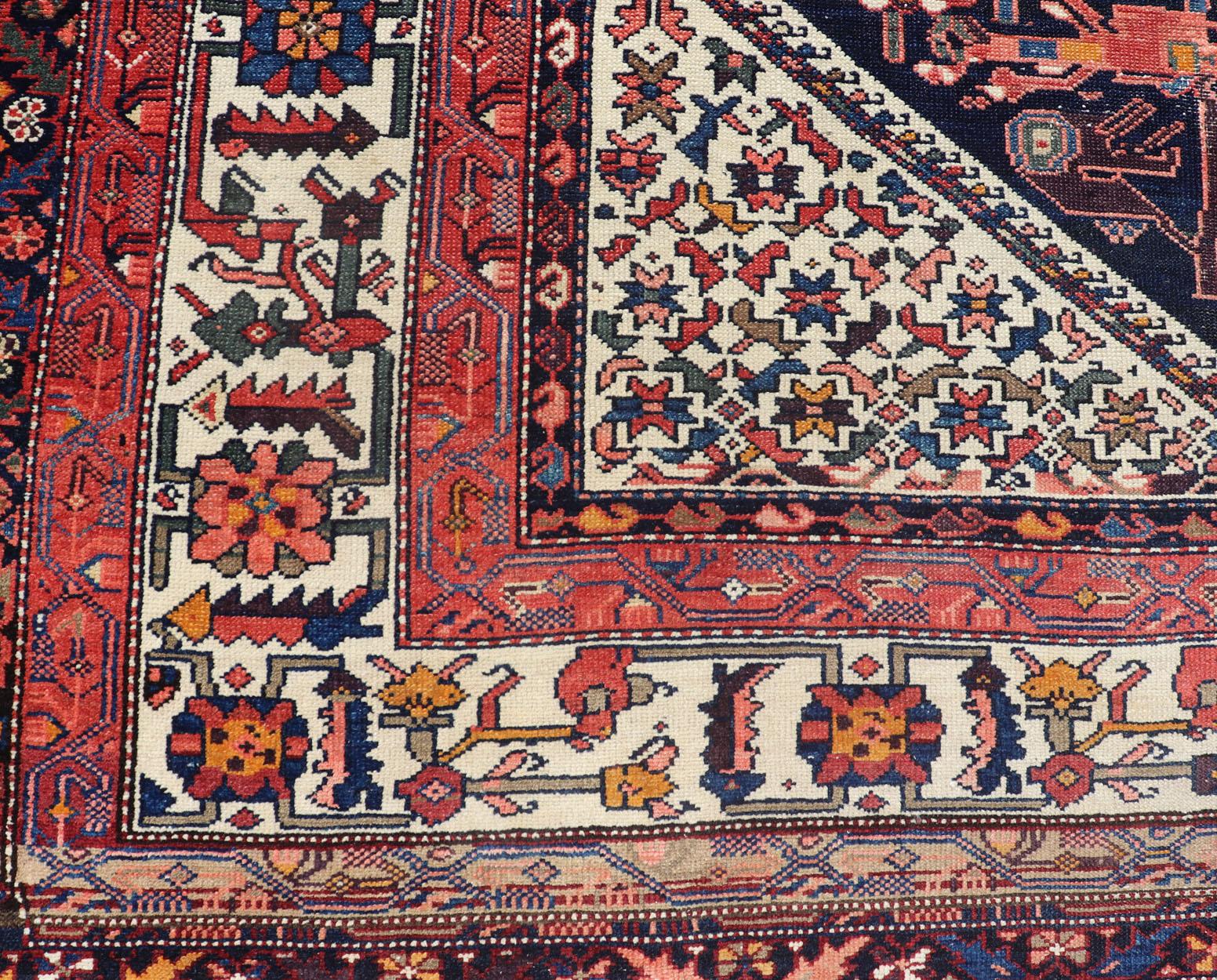Antique Persian Gallery Hamadan Runner in Blue Background, Multi Colors For Sale 6