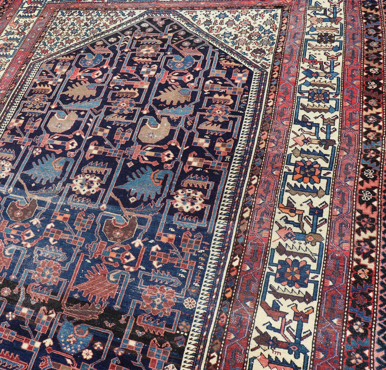 Antique Persian Gallery Hamadan Runner in Blue Background, Multi Colors For Sale 8