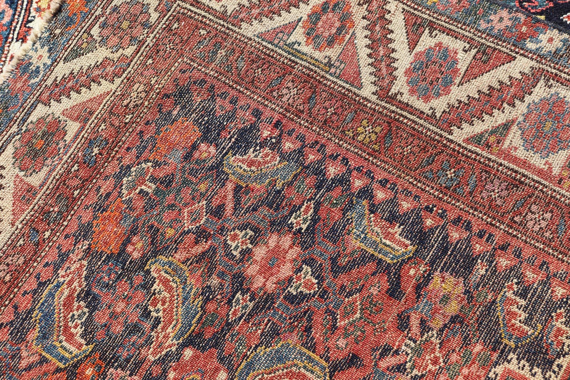 Antique Persian Gallery Hamadan Runner in Blue Background with Multi Colors For Sale 11