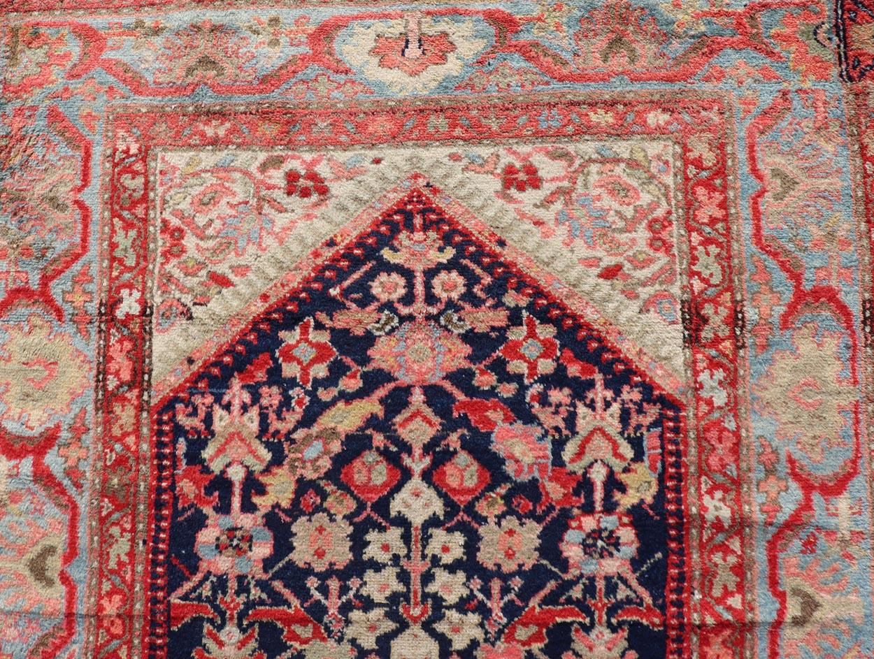 Antique Persian Gallery Hamadan Runner in Blue Background with Multi Colors For Sale 1