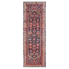 Antique Persian Gallery Hamadan Runner in Blue Background with Multi Colors