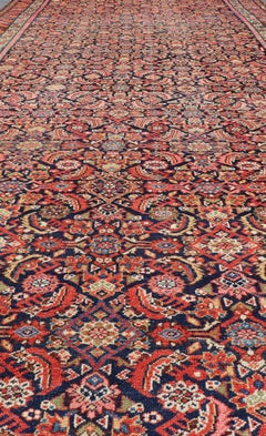 Antique Persian Gallery Malayer Runner in Blue Background 5'10 x 16'2