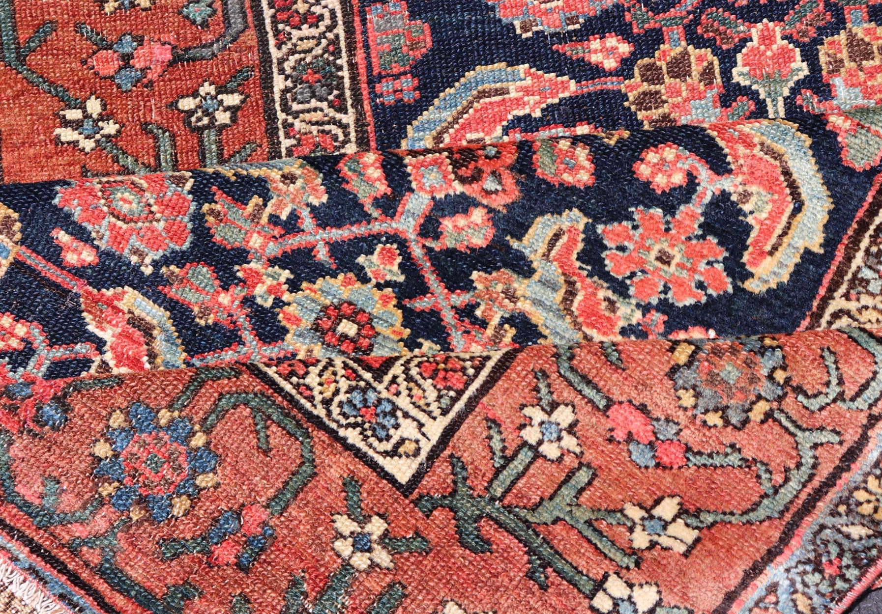 Antique Persian Gallery Malayer Runner in Blue Background with Multi Colors For Sale 5