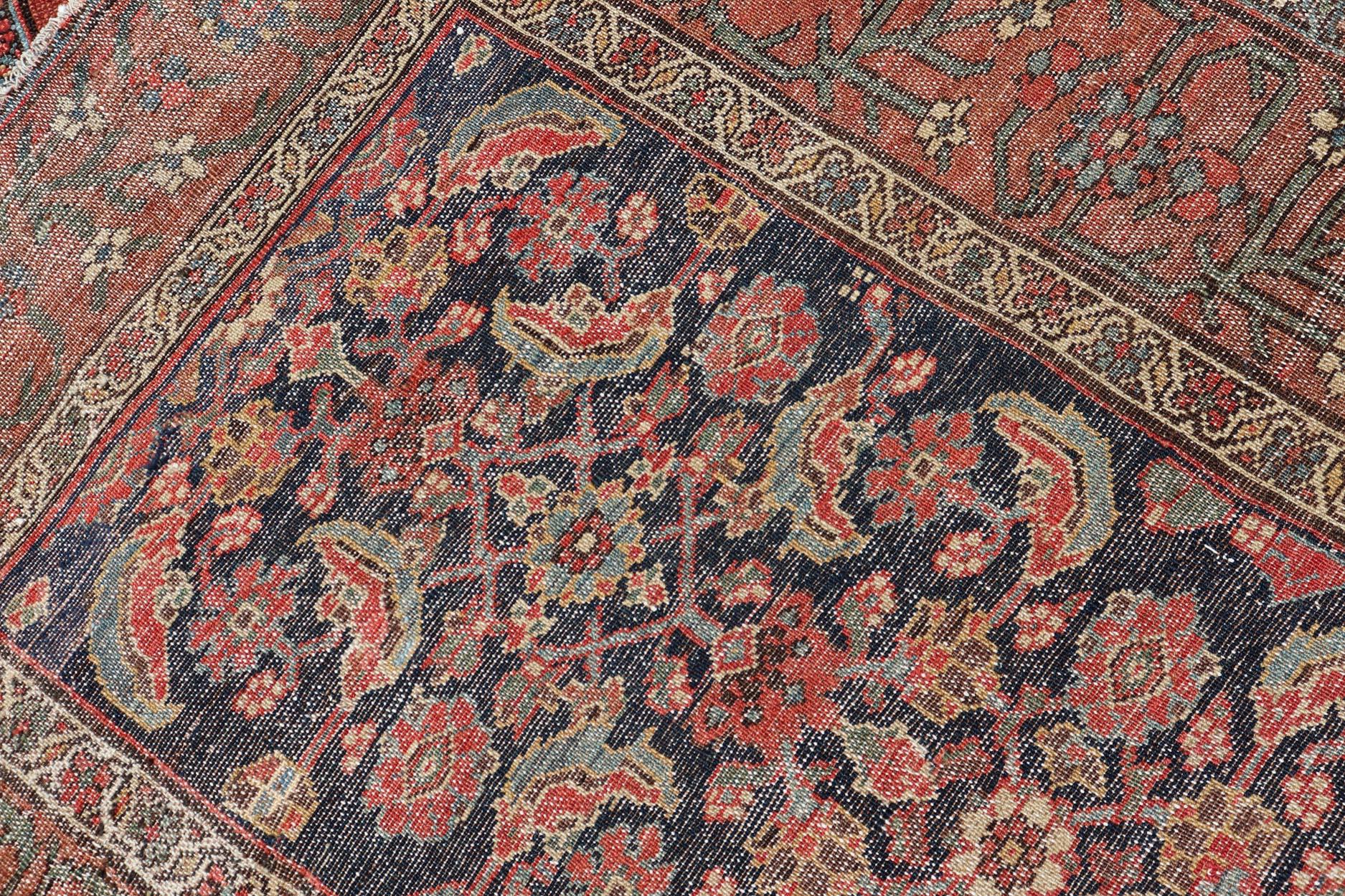 Antique Persian Gallery Malayer Runner in Blue Background with Multi Colors For Sale 6
