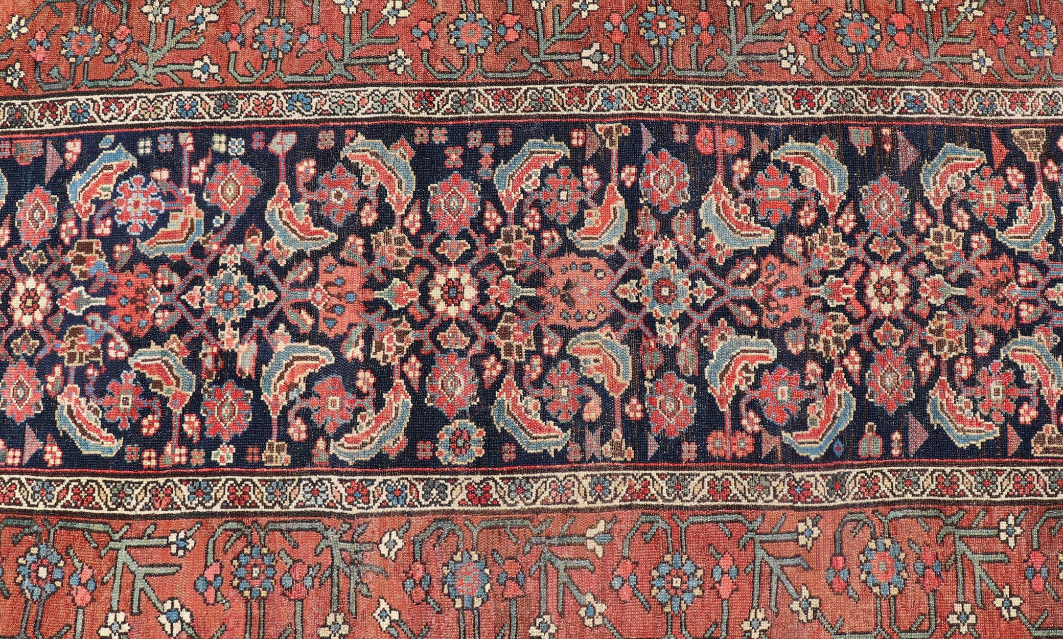 Antique Persian Gallery Malayer Runner in Blue Background with Multi Colors For Sale 3