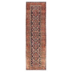 Antique Persian Gallery Malayer Runner in Blue Background with Multi Colors