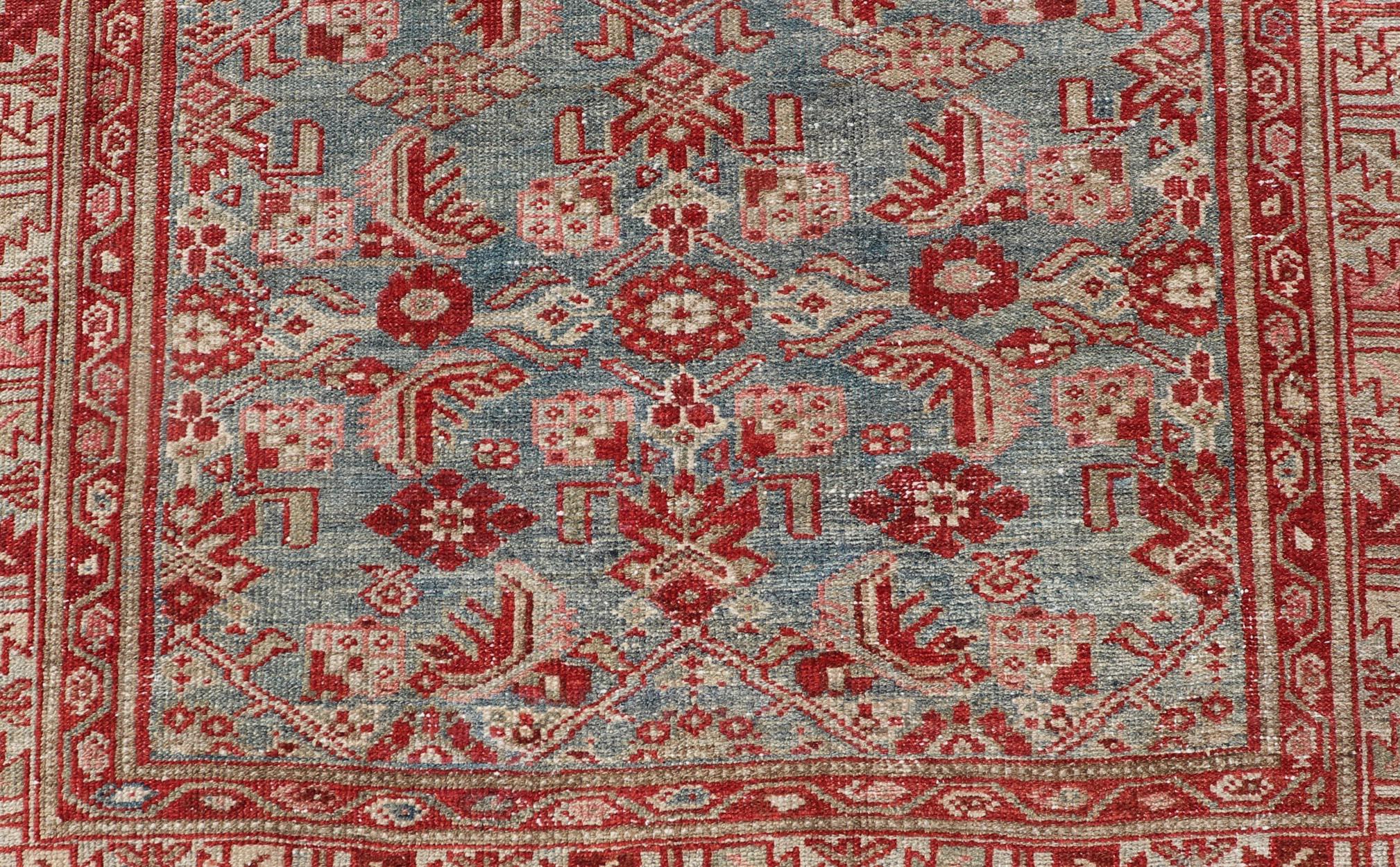 Persiano Antico runner persiano Malayer (a) Gallery, rosso e blu 4'3 x 16'10 in vendita