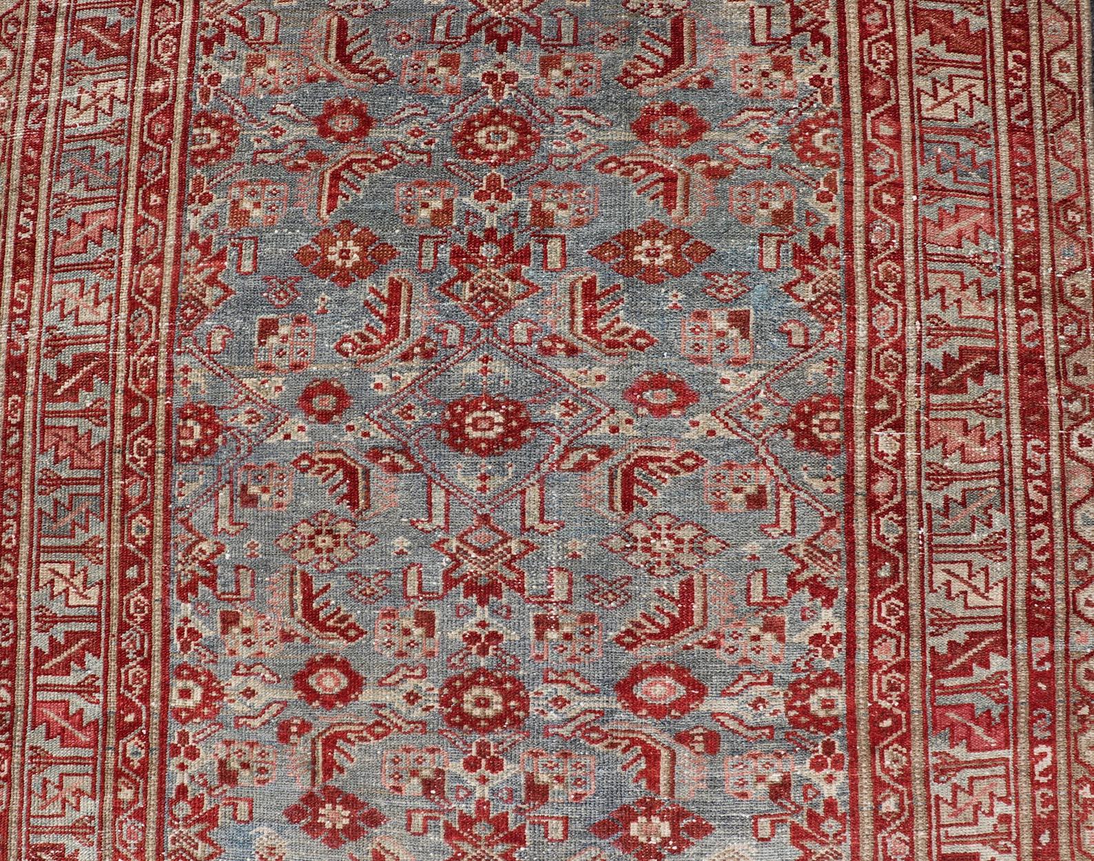 Antico runner persiano Malayer (a) Gallery, rosso e blu 4'3 x 16'10 In condizioni buone in vendita a Atlanta, GA