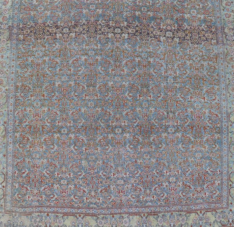Antique Persian Gallery Senneh Runner with All-Over Herati Design in Light Blue For Sale 3