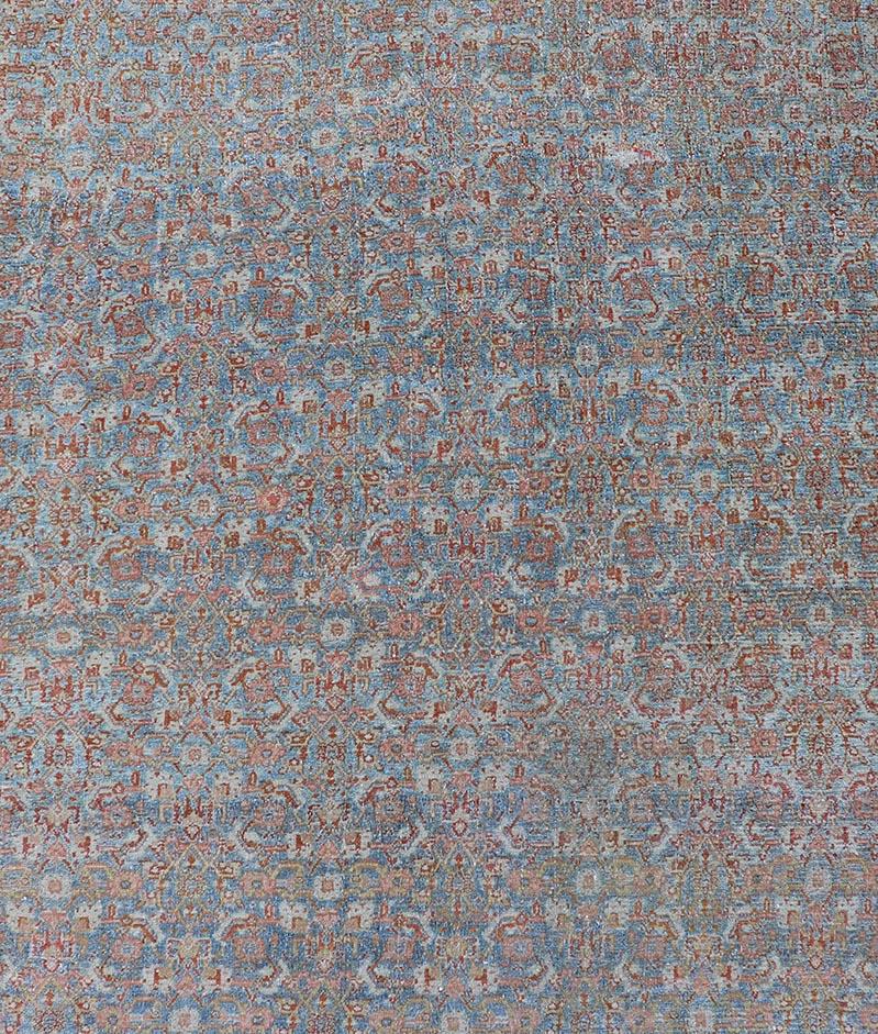 Antique Persian Gallery Senneh Runner with All-Over Herati Design in Light Blue For Sale 4