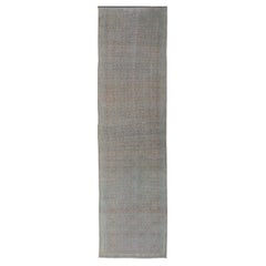 Antique Persian Gallery Senneh Runner with All-Over Herati Design in Light Blue