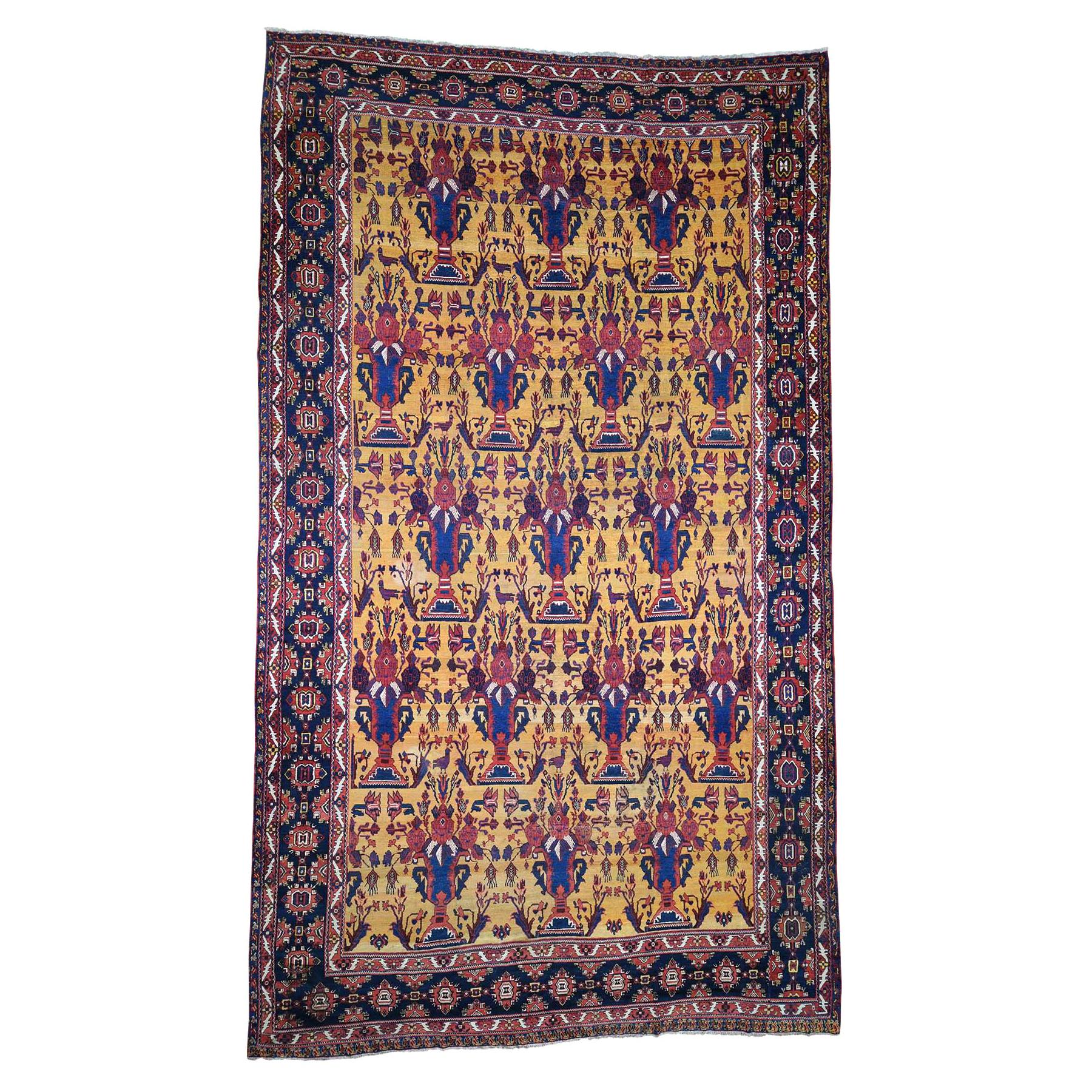 Antique Persian Gallery Size Bakhtiari Pure Wool Hand Knotted Oriental Rug For Sale