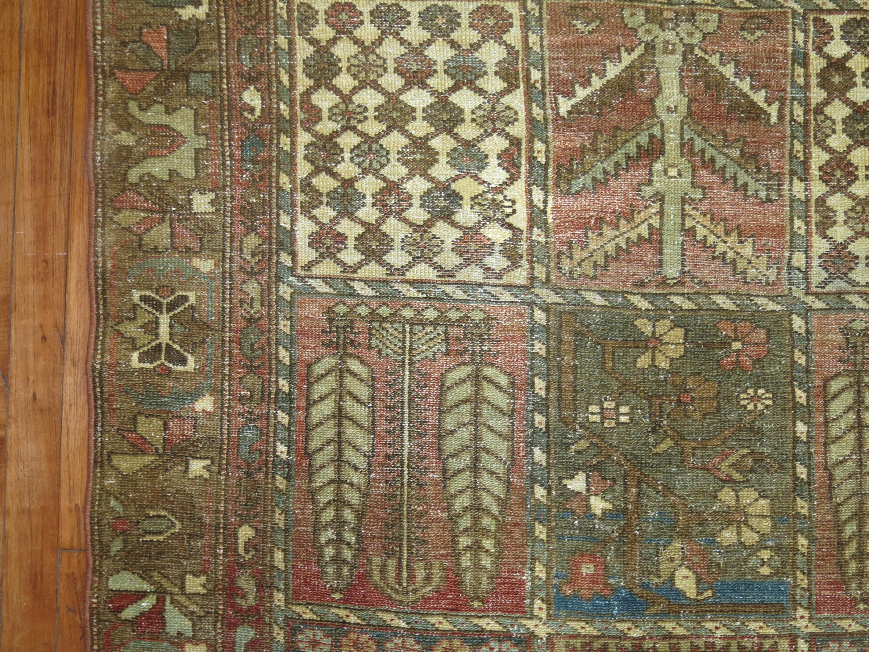 Heriz Serapi Antique Persian Garden Design Bakhtiari Rug For Sale