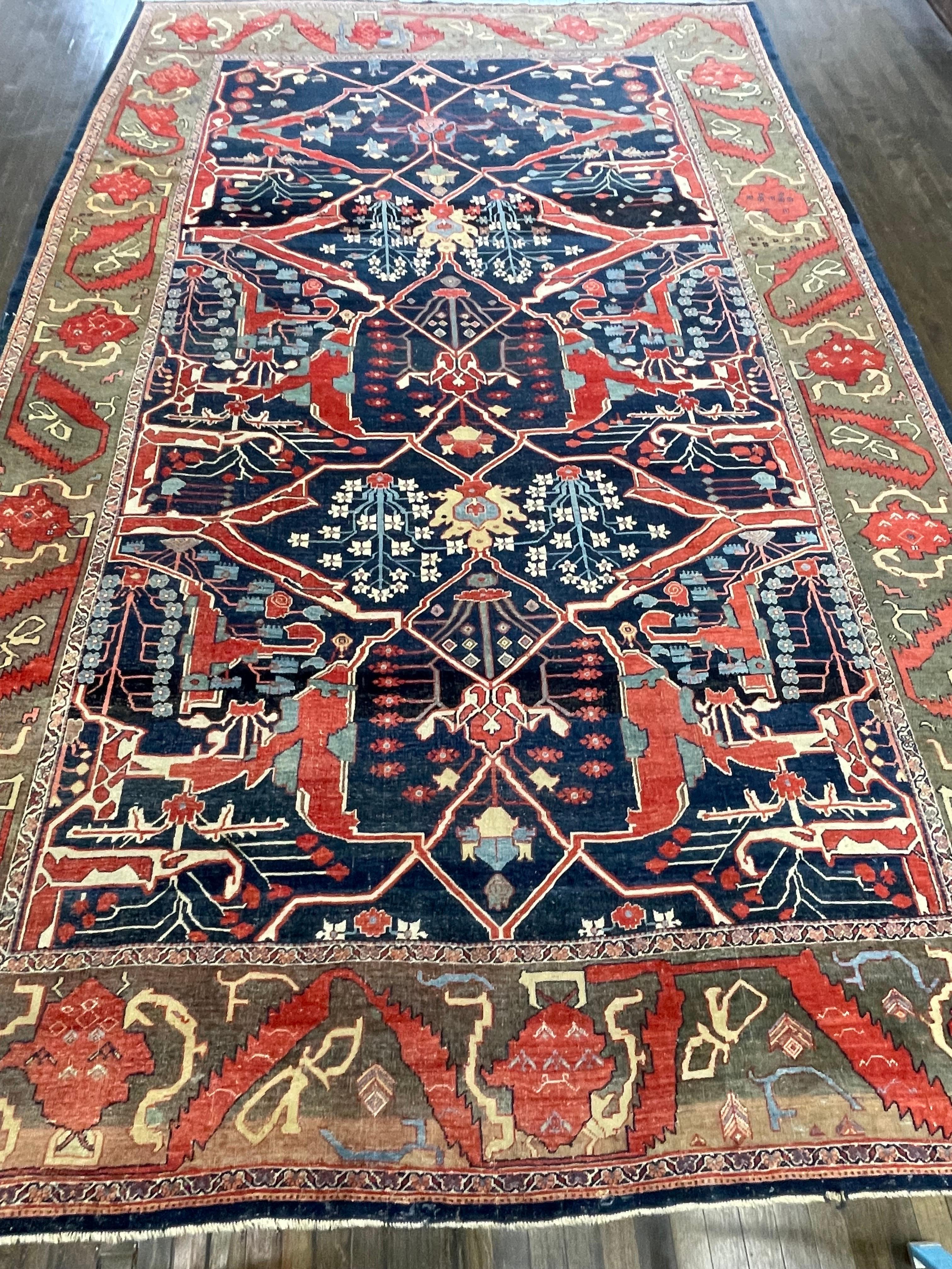Handwoven in the town of Bijar, located in west of Persia, this rug is made with high quality wool used both for the foundation and pile. One of the most sought after designs of antique Persian rugs this Garrus Bidjar is truly an excellent example