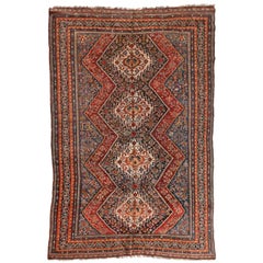 Antique Persian Ghashgai Red and Navy Tribal Geometric Rug, circa 1920s 1930s