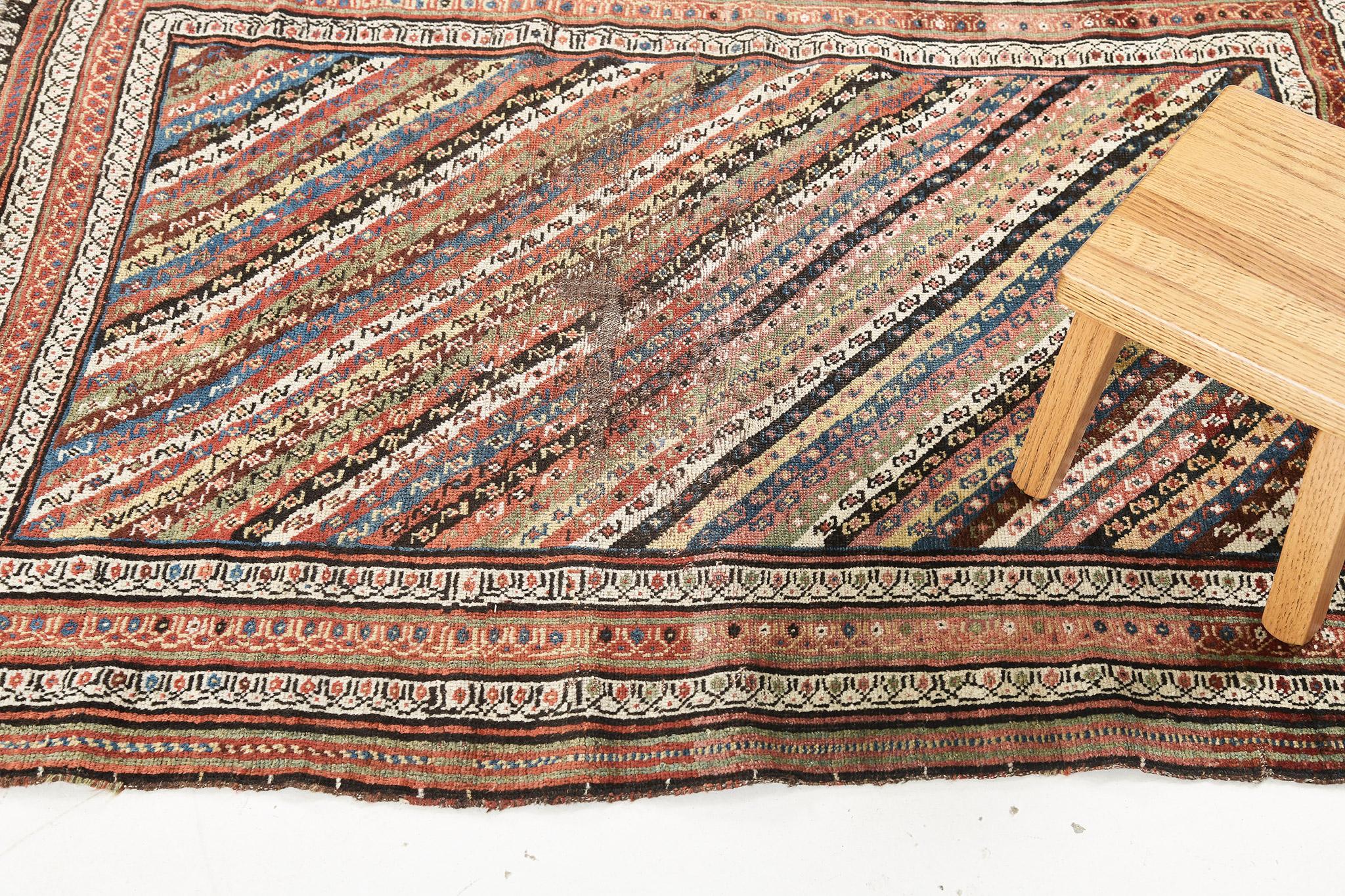 Hand-Knotted Antique Persian Ghashgaie Rug For Sale