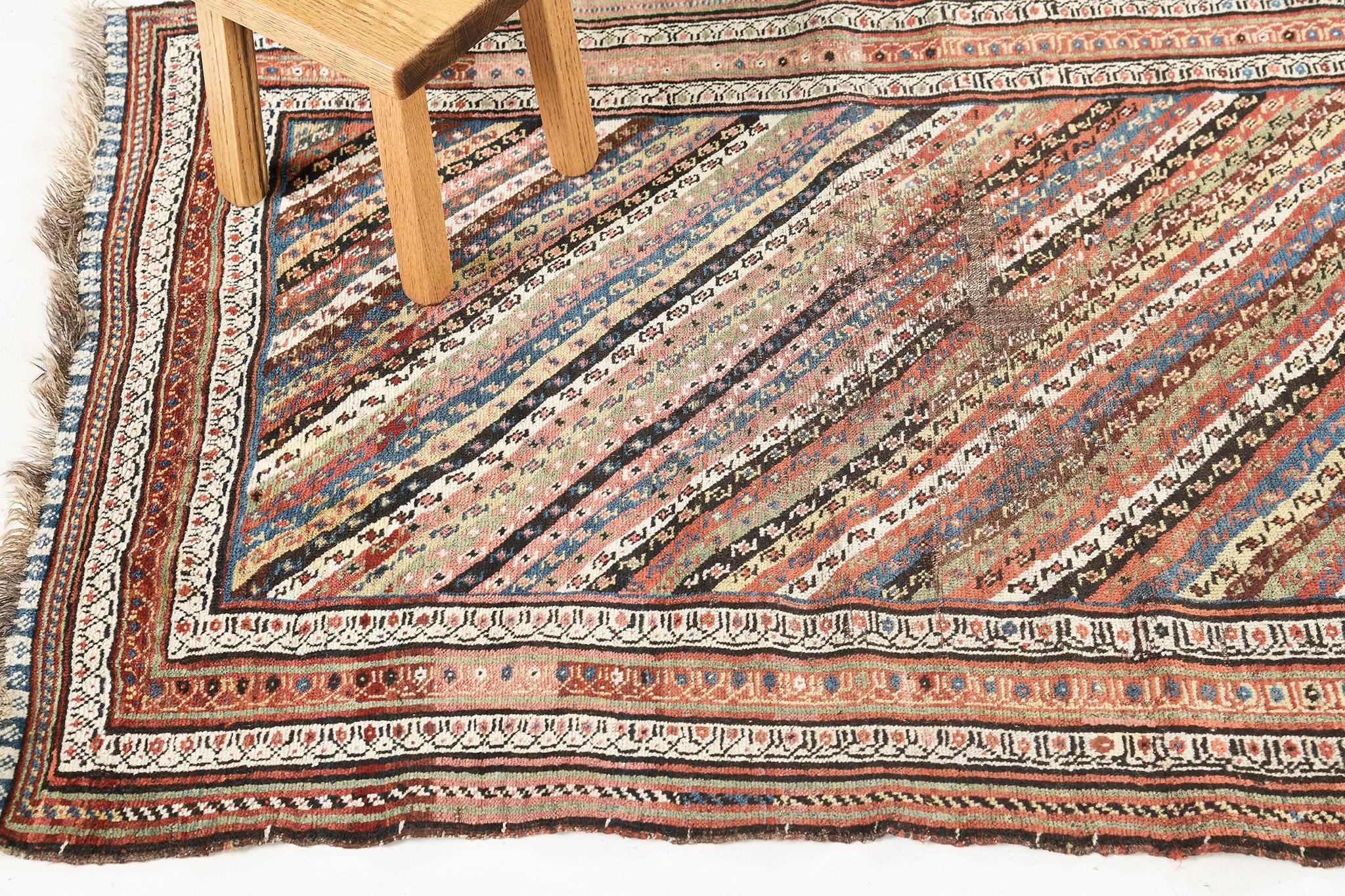 Wool Antique Persian Ghashgaie Rug For Sale