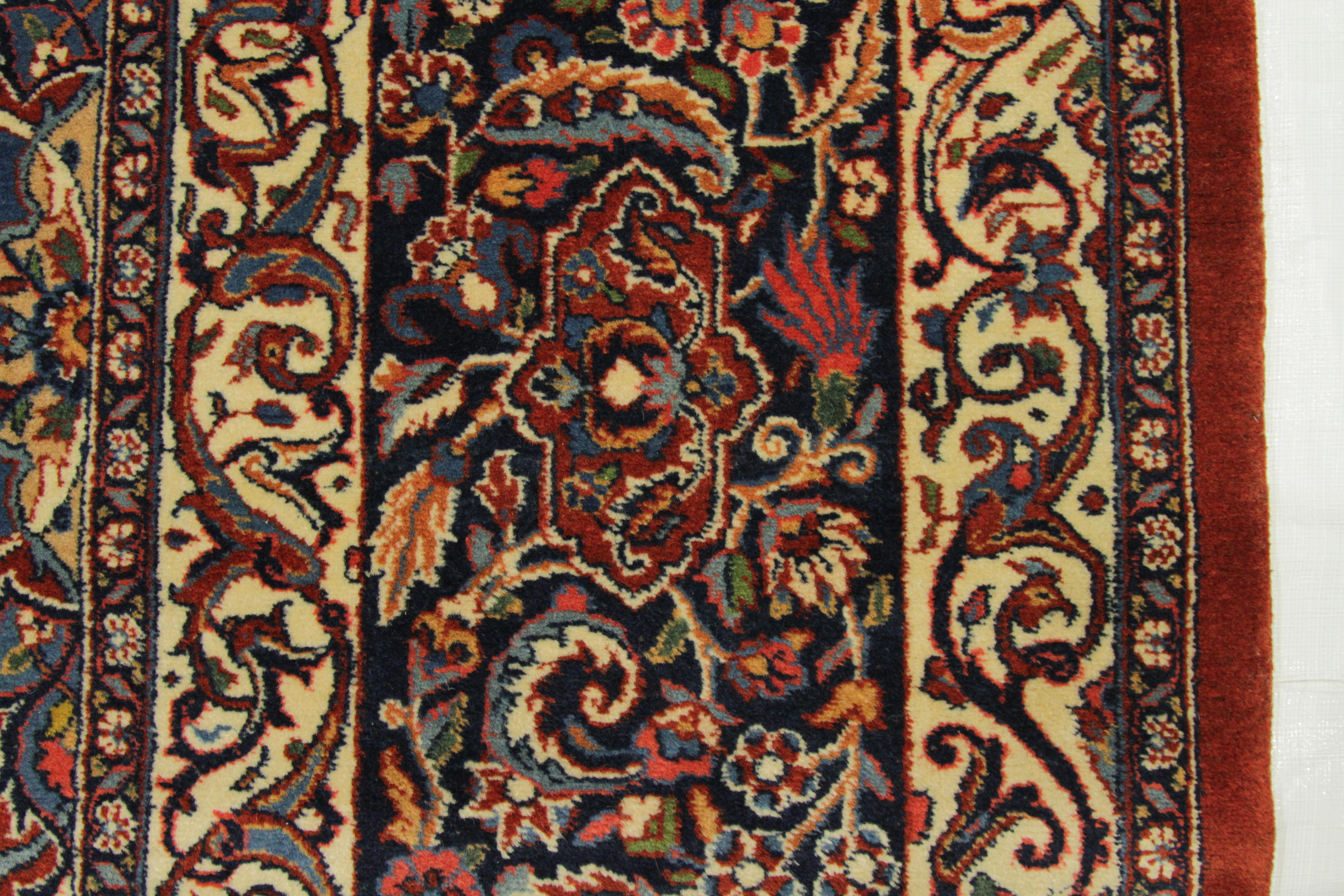 Antique Persian Ghazvin Rug with Flower Medallion over a Blue Field, circa 1920s For Sale 2