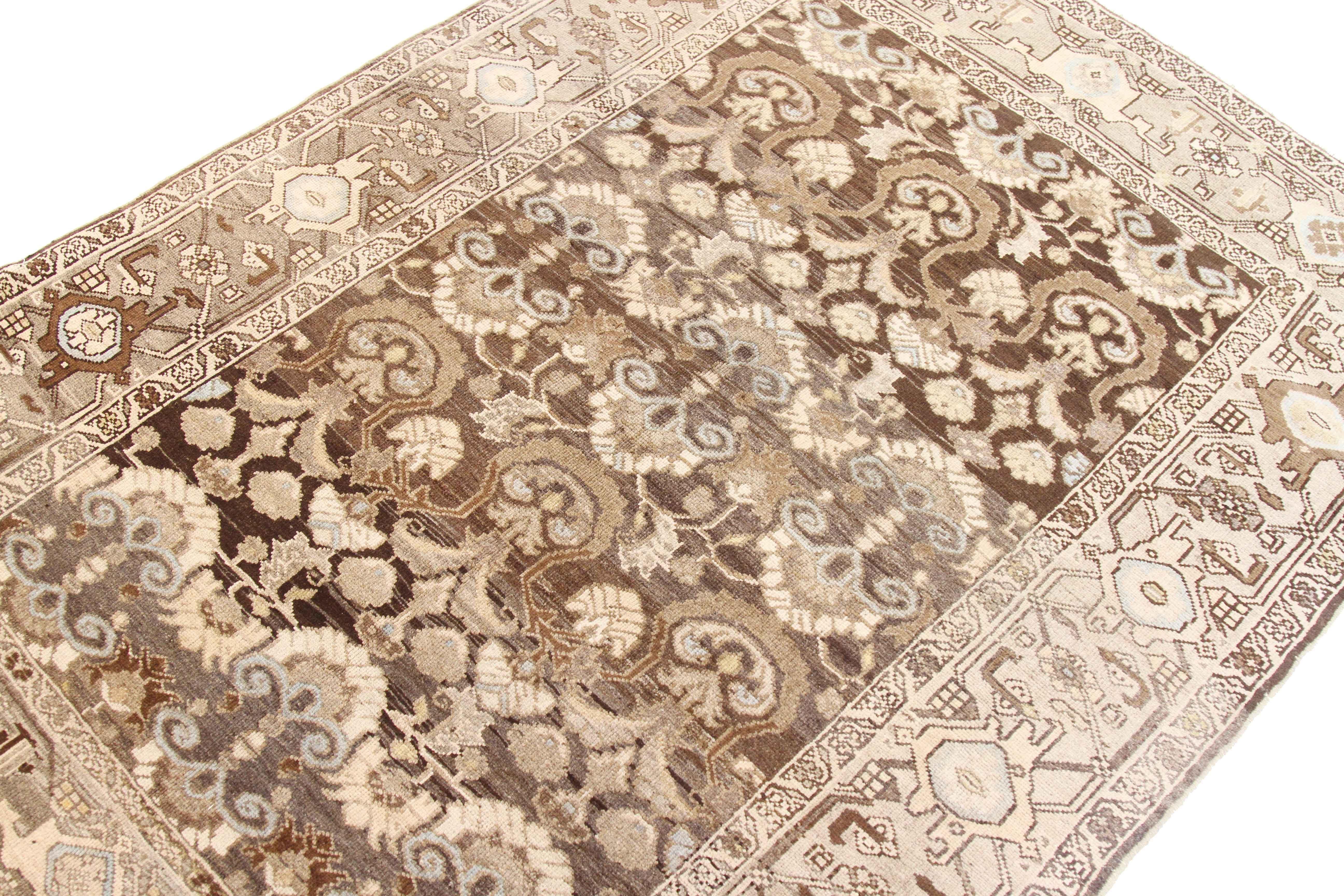 Other Antique Persian Gholtogh Rug with Brown & Beige Botanical Details on Ivory Field For Sale