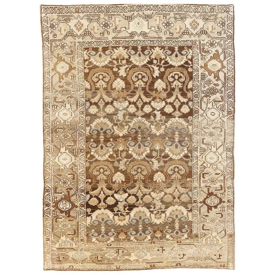 Antique Persian Shahsavan Rug with Ivory and Gray Botanical Details on ...
