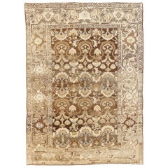 Vintage Persian Gholtogh Rug with Brown & Beige Botanical Details on Ivory Field