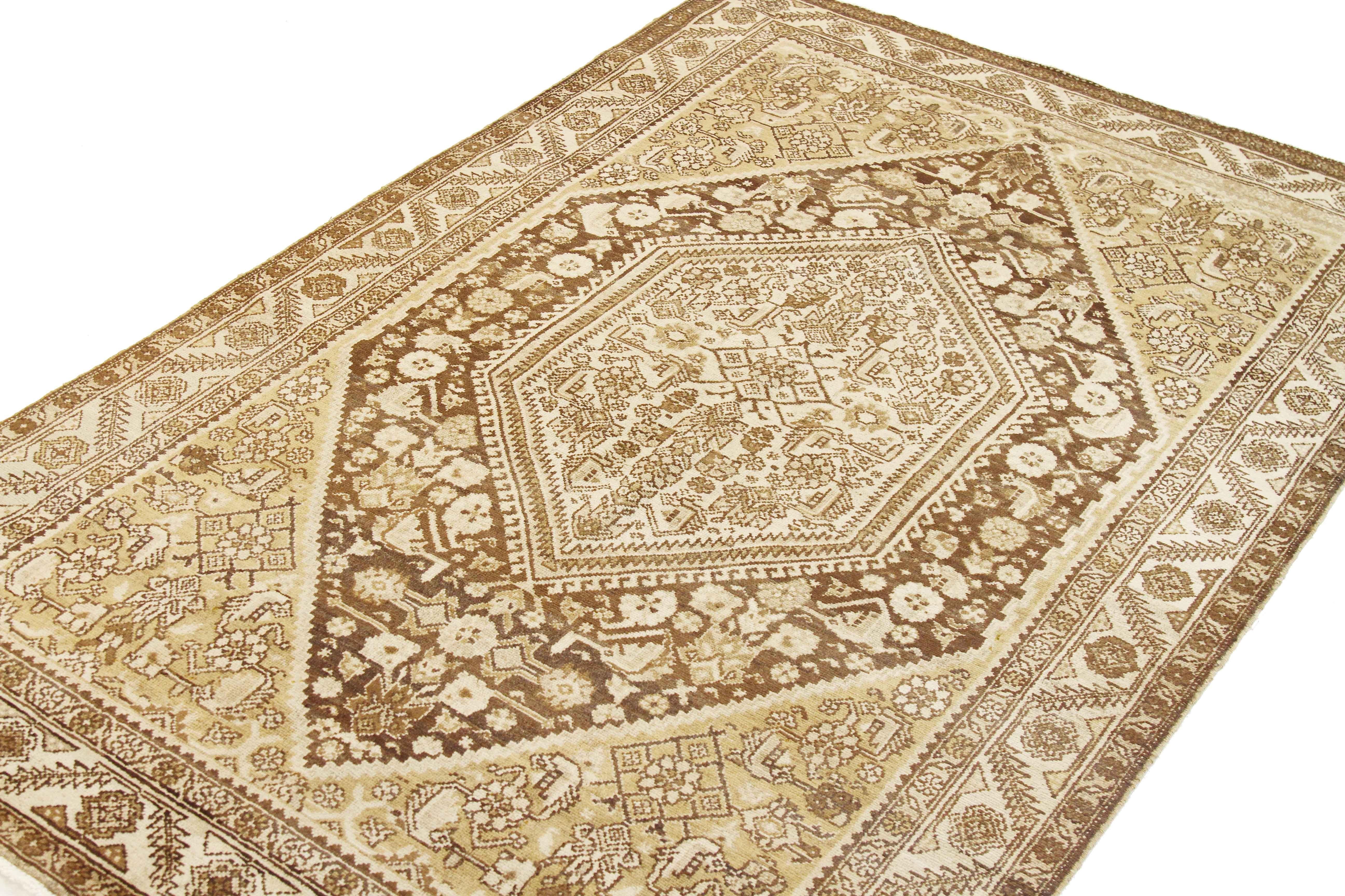 Other Antique Persian Gholtogh Rug with Brown Central Medallion on Ivory Field For Sale