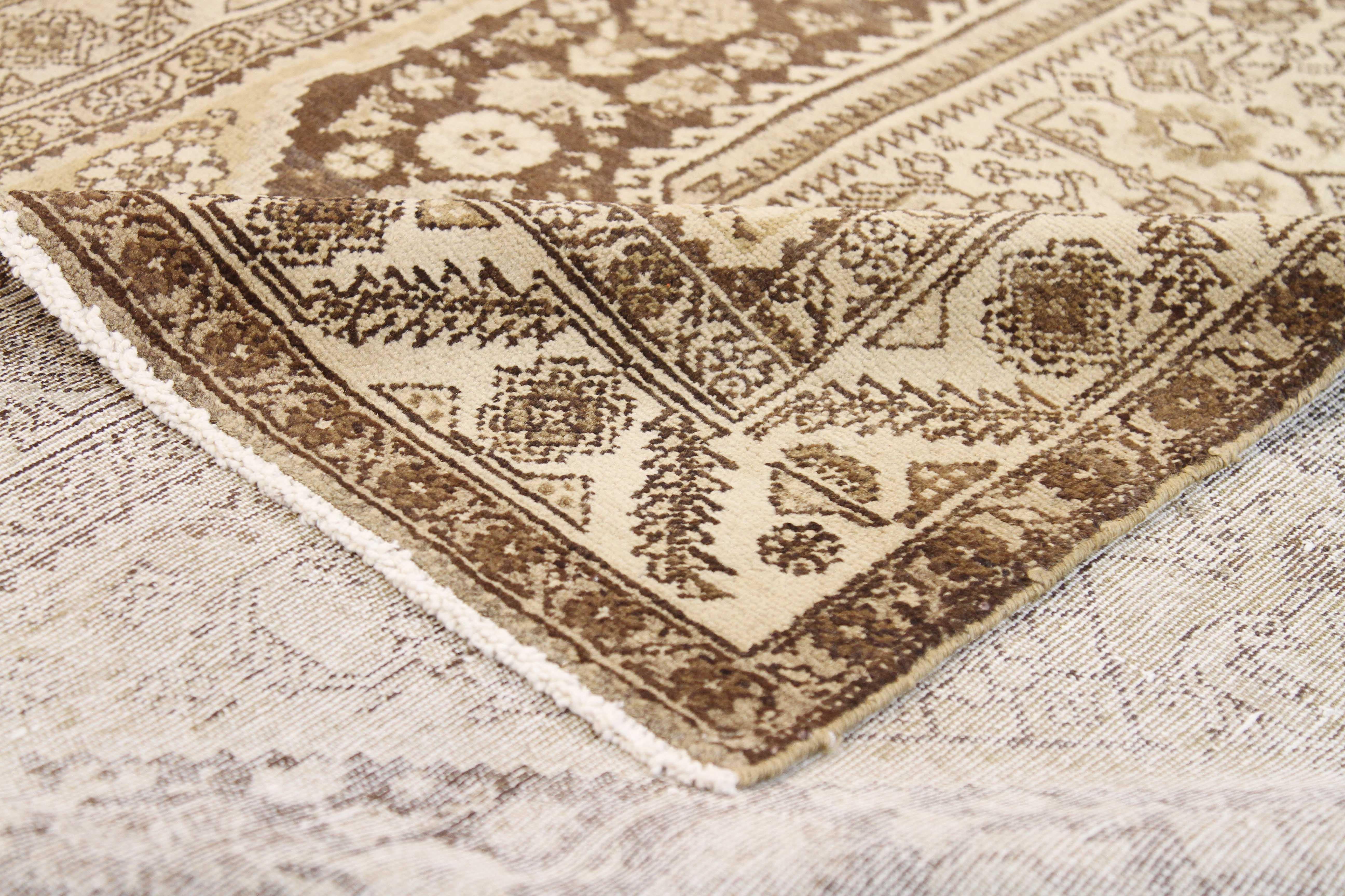 Hand-Woven Antique Persian Gholtogh Rug with Brown Central Medallion on Ivory Field For Sale