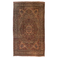 Antique Persian Gold Floral Kirman Lavar Rug, circa 1880s-1900s