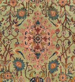 Antique Persian Light Green Floral Mahal Ziegler Area Rug