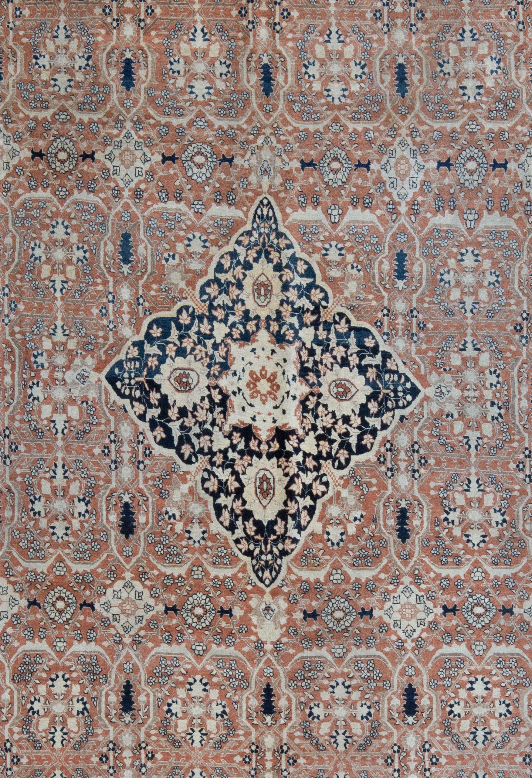 Hand-Woven Antique Persian Hadji Jalili Tabriz Blush Pink and Blue Rug, Late 19th Century For Sale