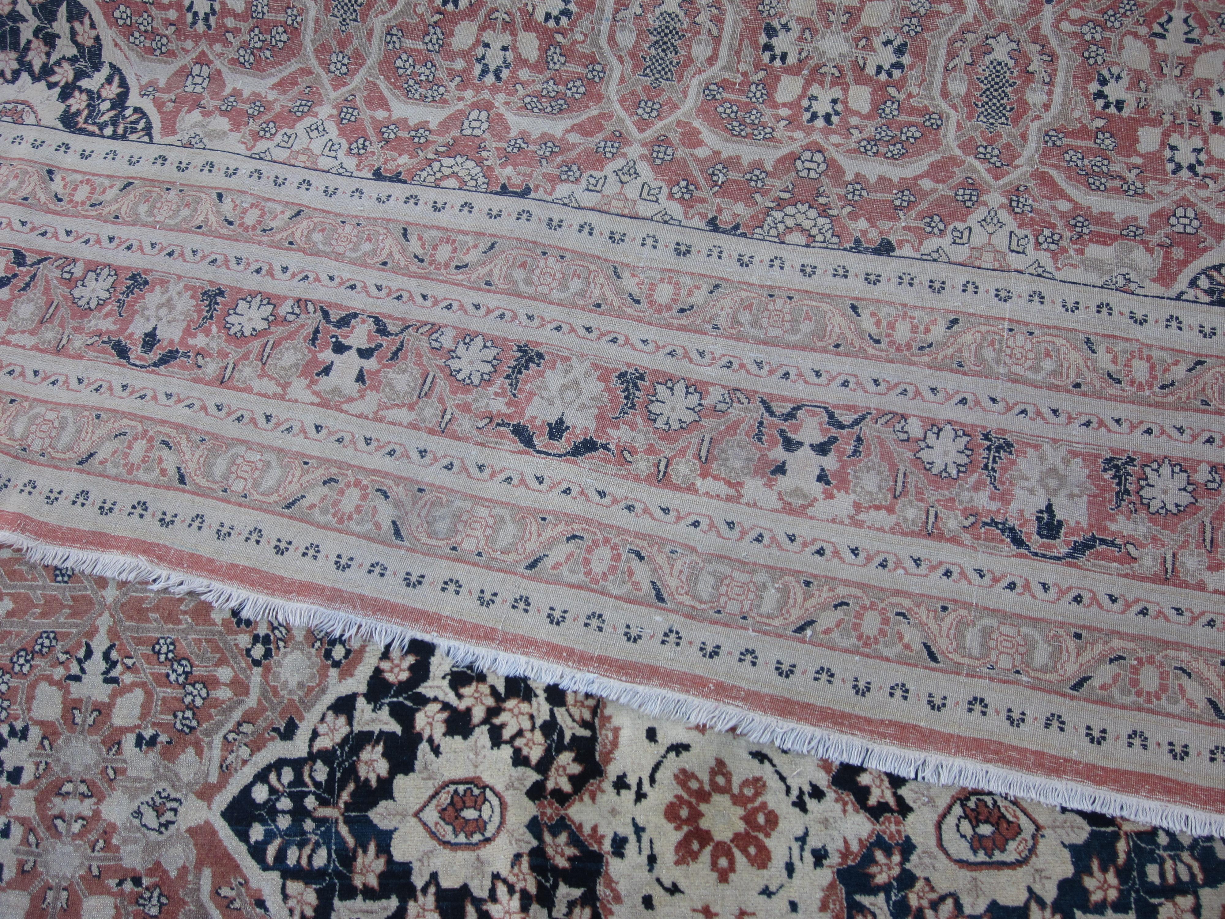 Antique Persian Hadji Jalili Tabriz Blush Pink and Blue Rug, Late 19th Century In Good Condition For Sale In Hudson, NY