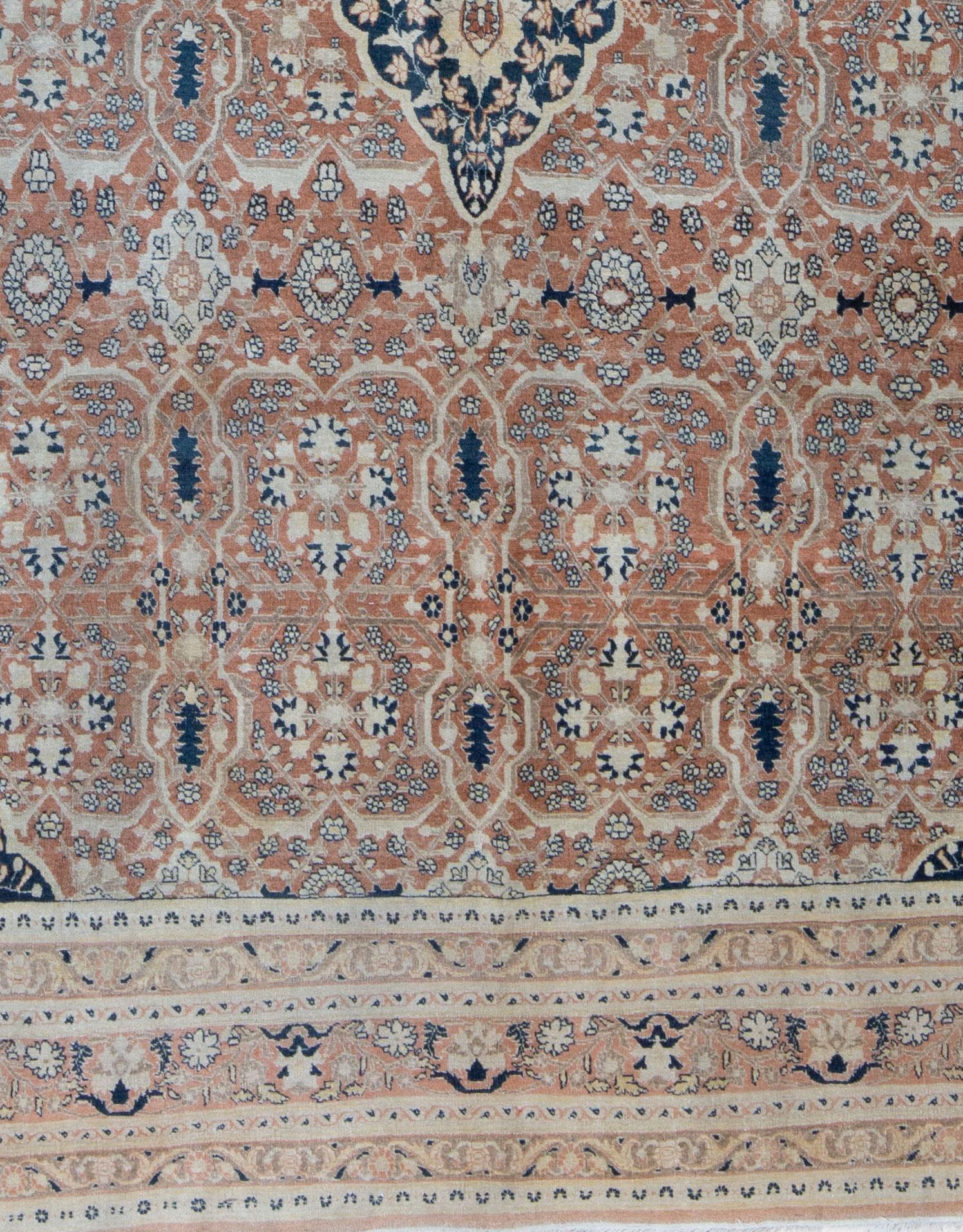 Wool Antique Persian Hadji Jalili Tabriz Blush Pink and Blue Rug, Late 19th Century For Sale