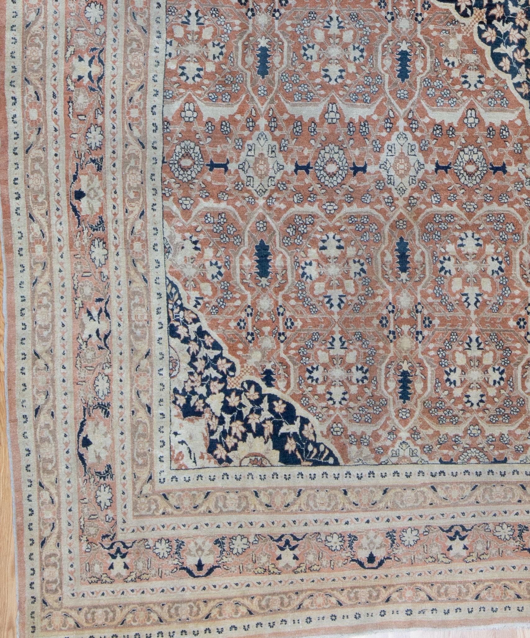 Antique Persian Hadji Jalili Tabriz Blush Pink and Blue Rug, Late 19th Century For Sale 1