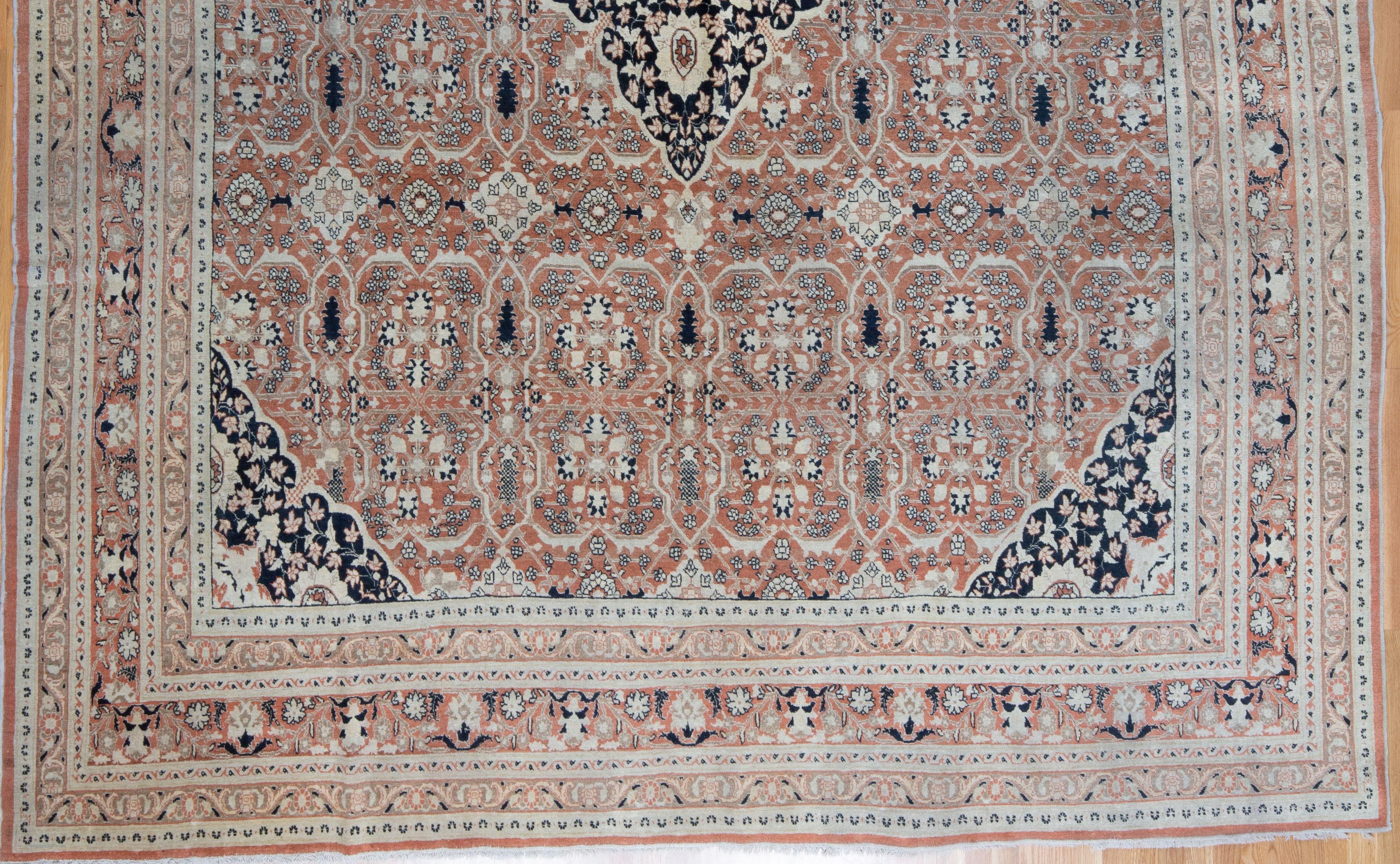 Antique Persian Hadji Jalili Tabriz Blush Pink and Blue Rug, Late 19th Century For Sale 2